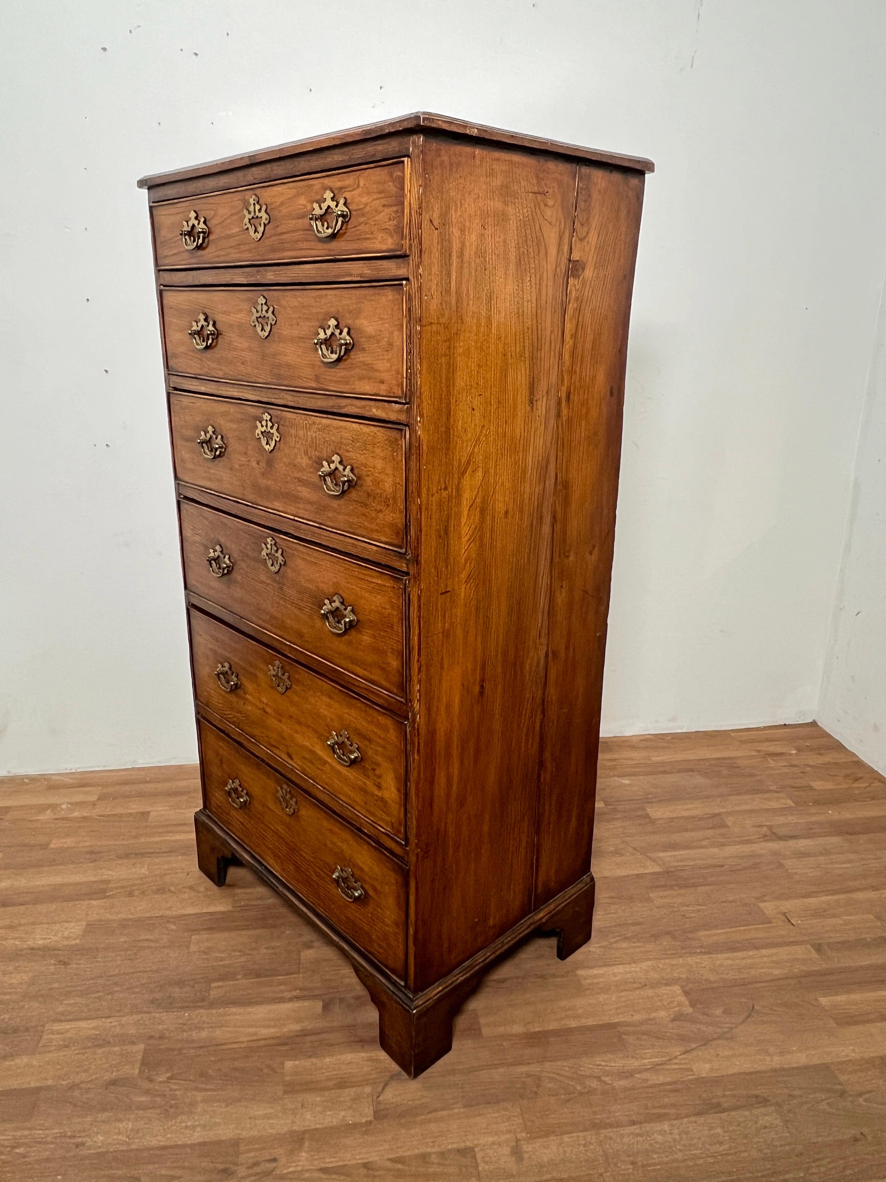Early 18th Century Antique Circa Late 1700s Georgian High Boy Chest of Six Drawers For Sale