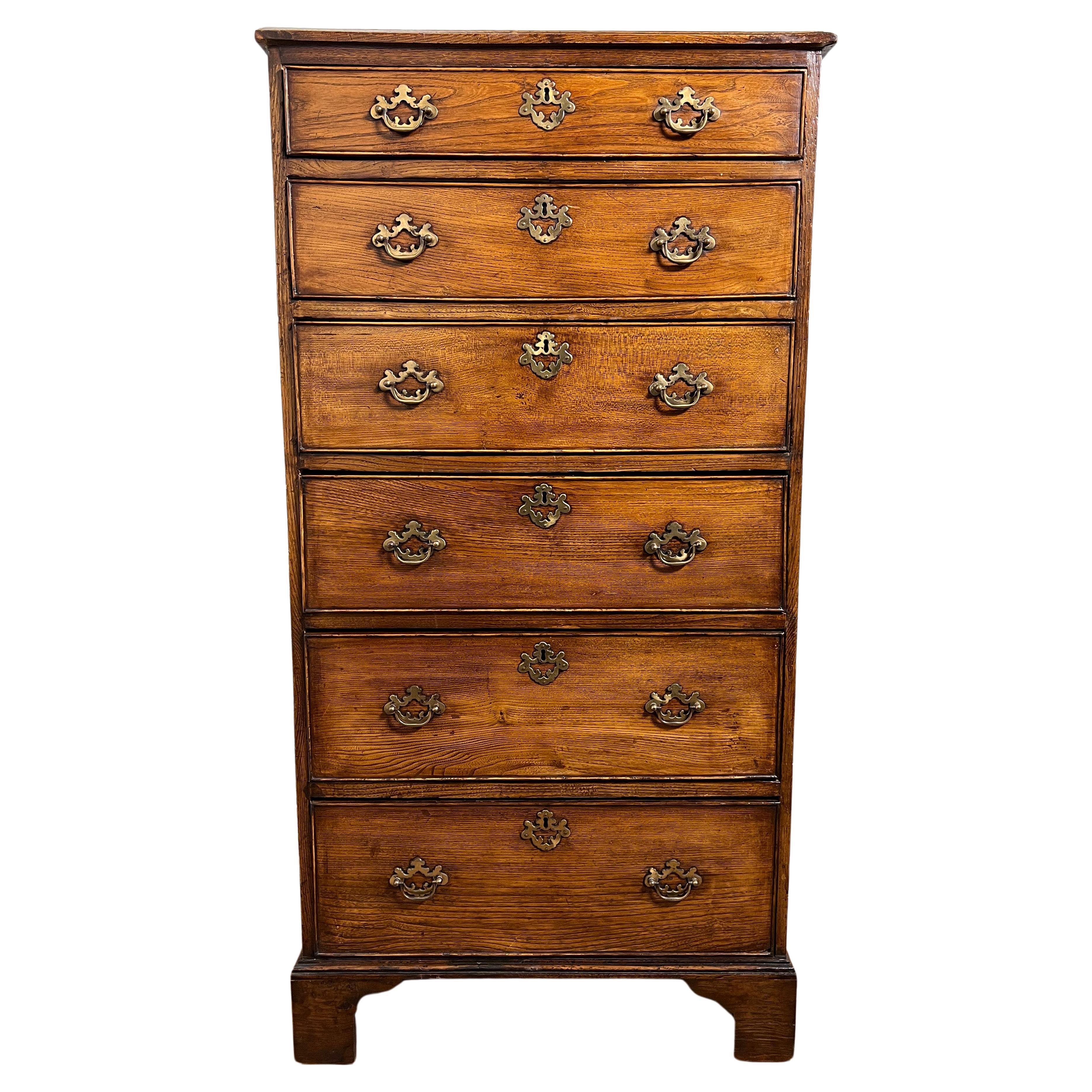 Antique Circa Late 1700s Georgian High Boy Chest of Six Drawers For Sale