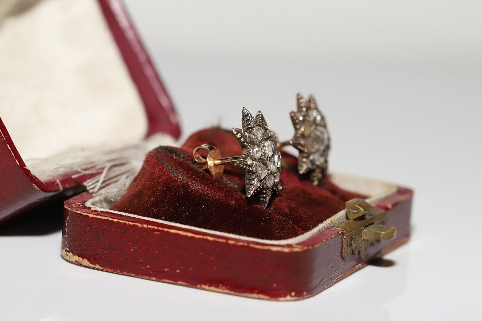 Antiker runder Ottomane 1910er Jahre 8k Gold Natürlicher Rosenschliff Diamant-Stern-Ohrring  (Spätviktorianisch) im Angebot