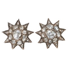 Antiker runder Ottomane 1910er Jahre 8k Gold Natürlicher Rosenschliff Diamant-Stern-Ohrring 