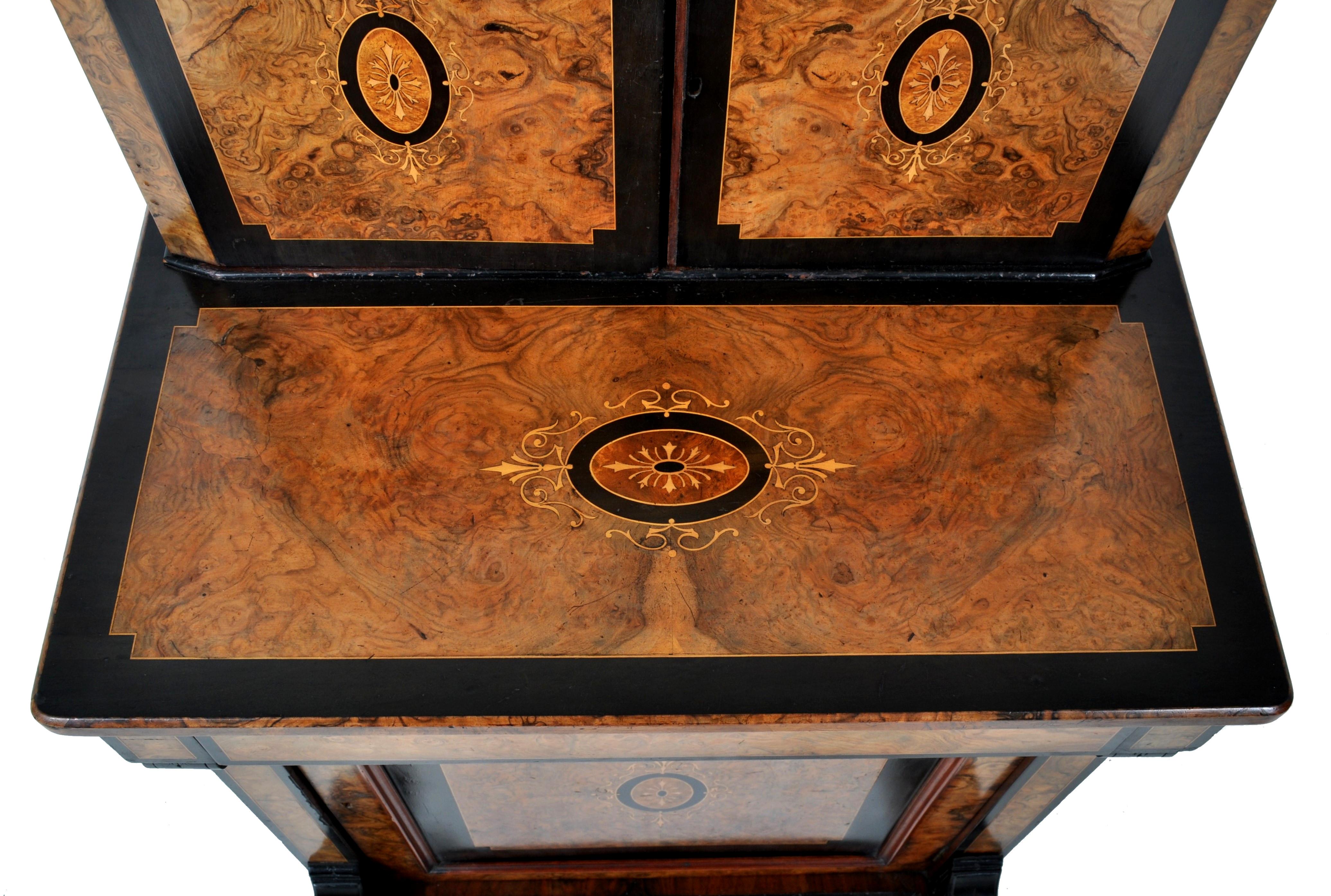 Antique Circassian Walnut Inlaid Aesthetic Movement Bonheur du Jour/Writing Desk In Good Condition In Portland, OR