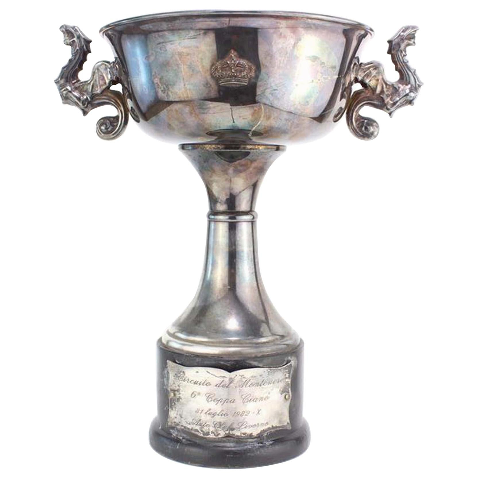 Antique Circuito del Montenero 6 a Coppa Ciano Italian 800. Silver Trophy Cup For Sale