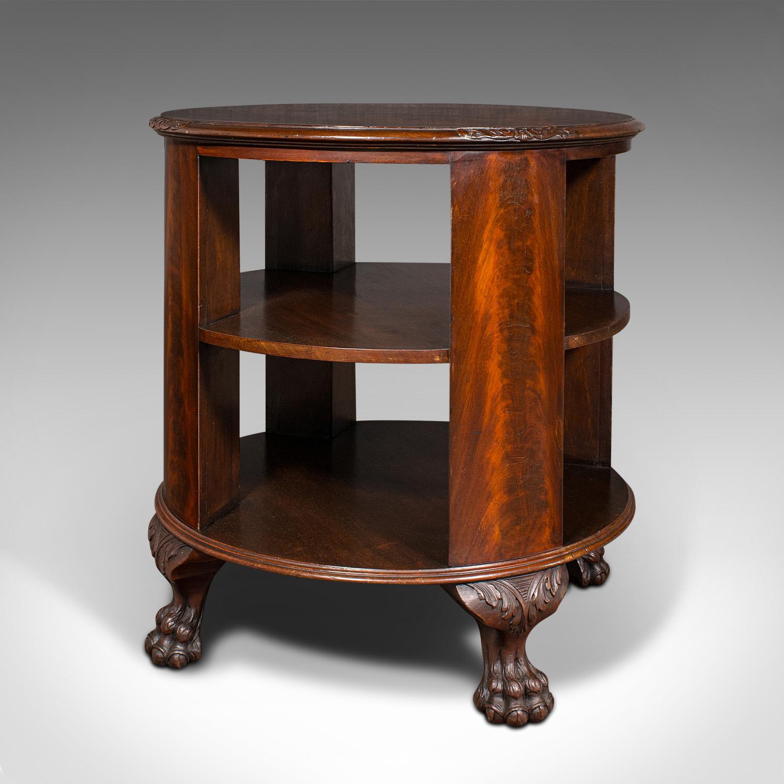 British Antique Circular Bookcase, English, Centrepiece Library Table, Edwardian, C.1910 For Sale
