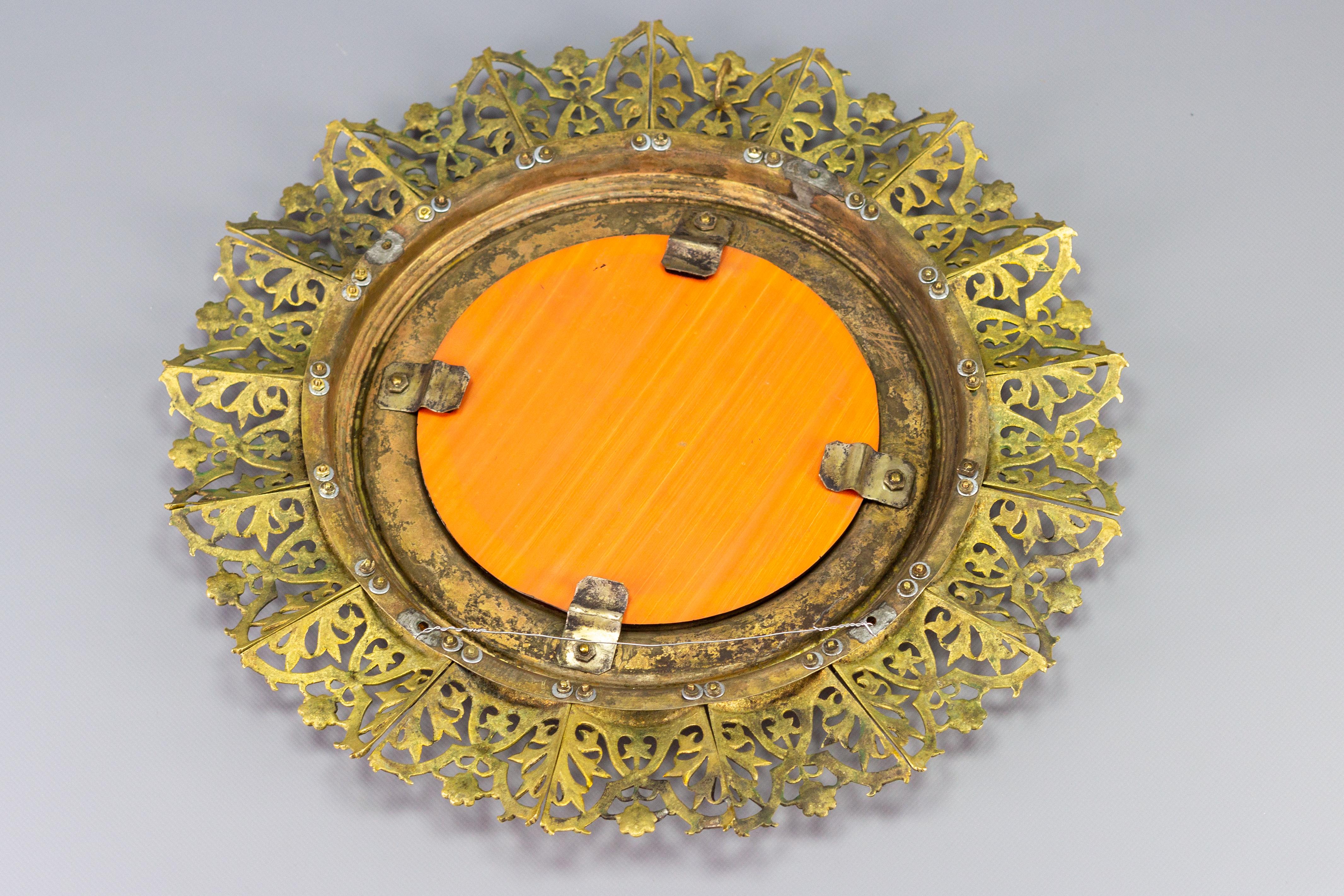 Antique Circular Bronze and Brass Mirror in Sunburst Shape, Early 20th Century For Sale 8
