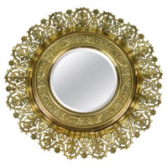 Miroir circulaire ancien en bronze et laiton en forme de rayon de soleil, début du XXe siècle