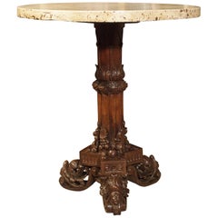 Antique Circular Genoese Carved Wood and Marble Table, circa 1820