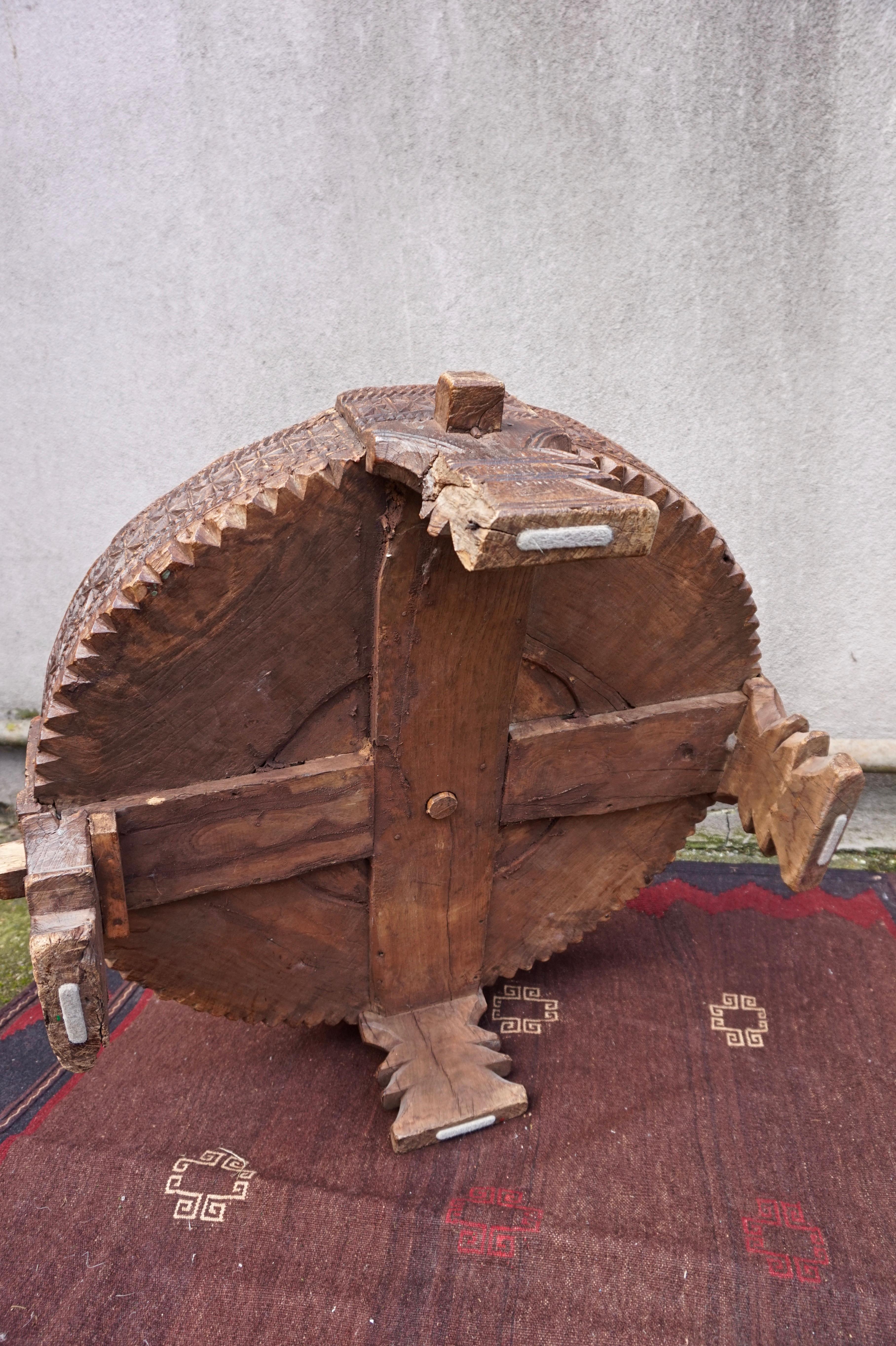 Antique Circular Hand Carved Indonesian Padouk Wood Ottoman Seat For Sale 6