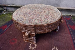 Antique Circular Hand Carved Indonesian Padouk Wood Ottoman Seat