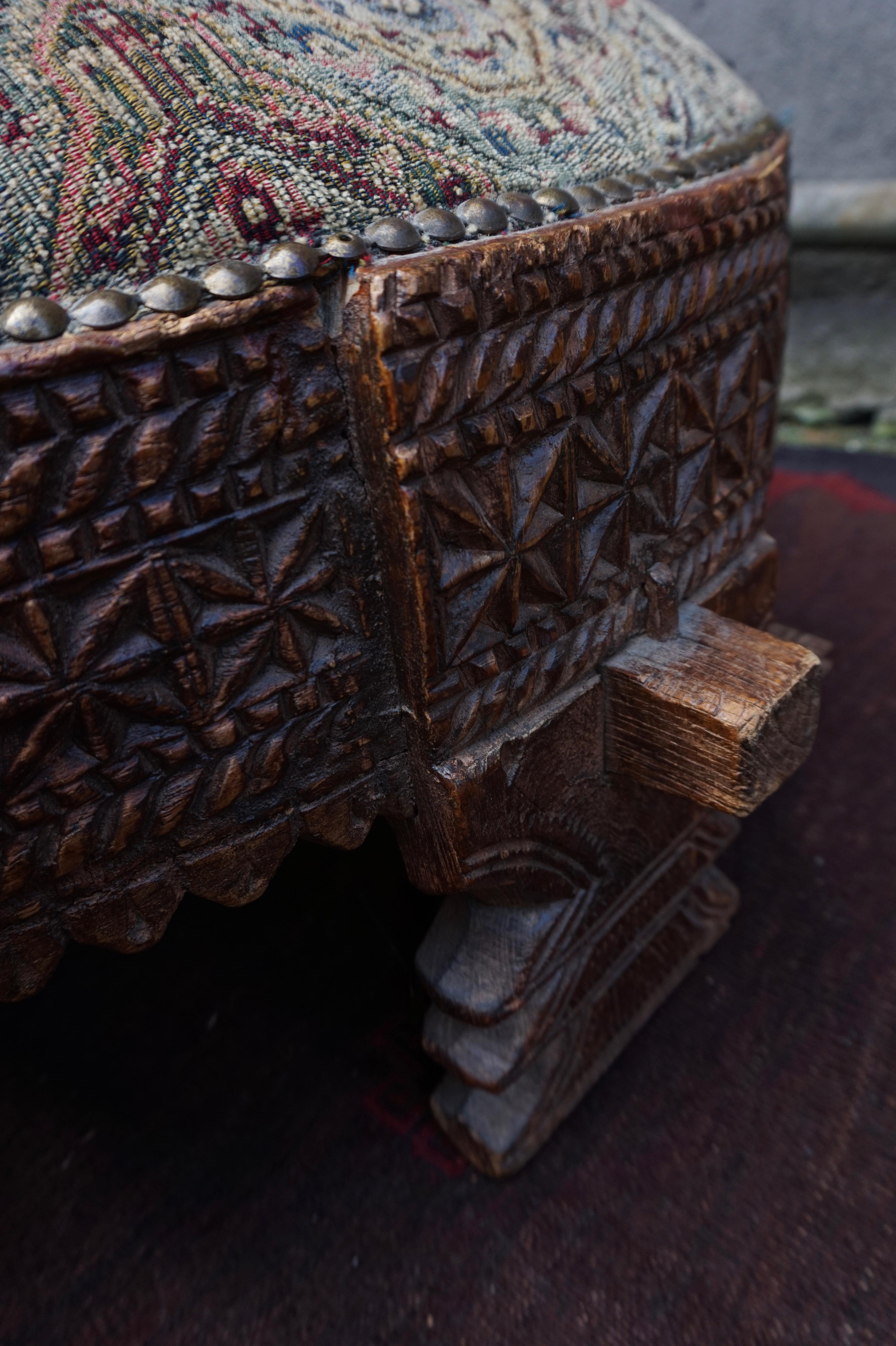 Hand-Carved Antique Circular Hand Carved Indonesian Padouk Wood Ottoman Seat For Sale