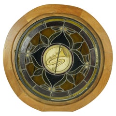 Antique vitrail circulaire au plomb avec Horn