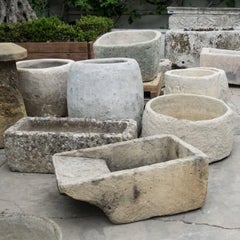 Antique Circular Limestone Water Vessel