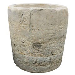 Antique Circular Limestone Water Vessel