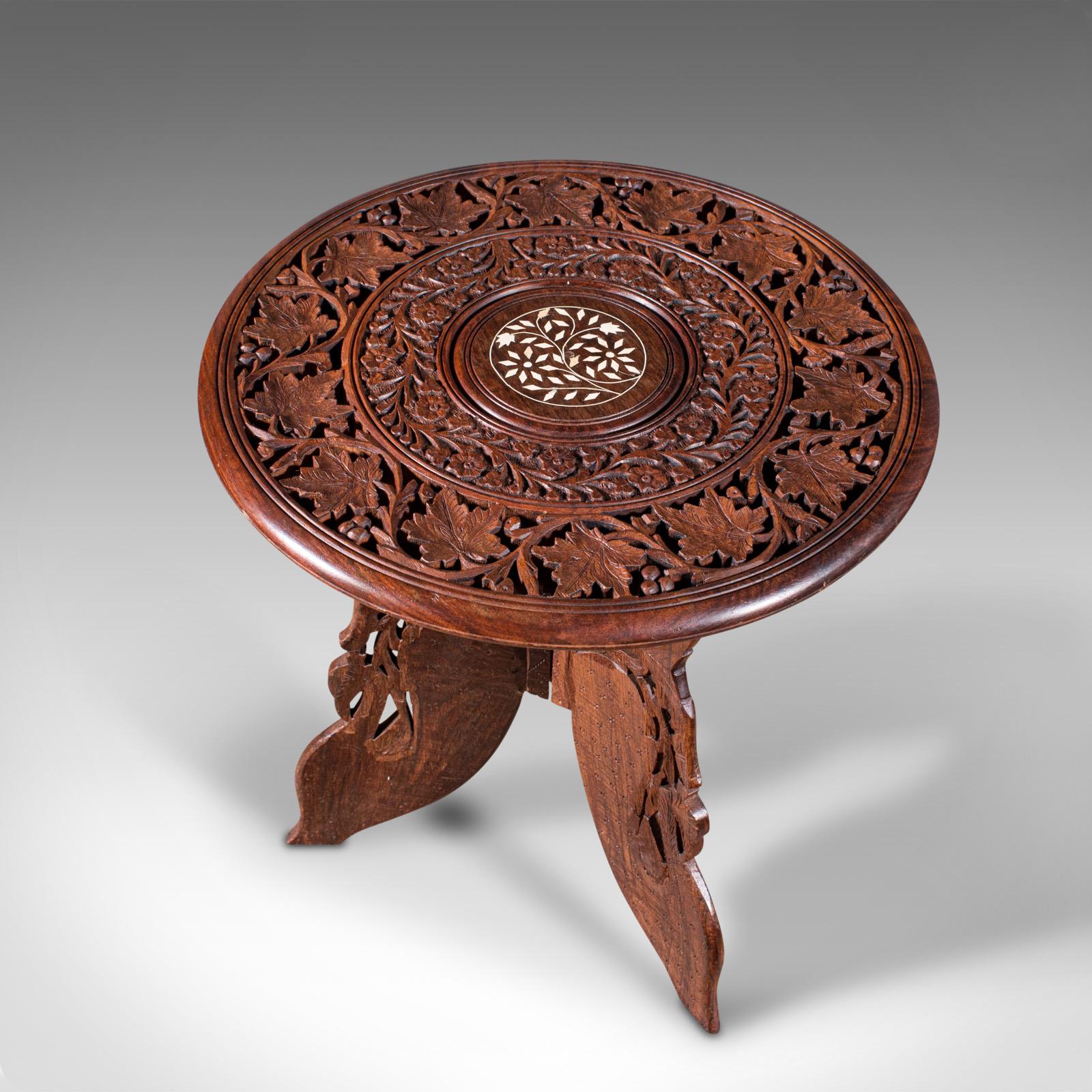 20th Century Antique Circular Side Table, Anglo-Indian, Fold Away, Lamp, Wine, Moorish Taste For Sale