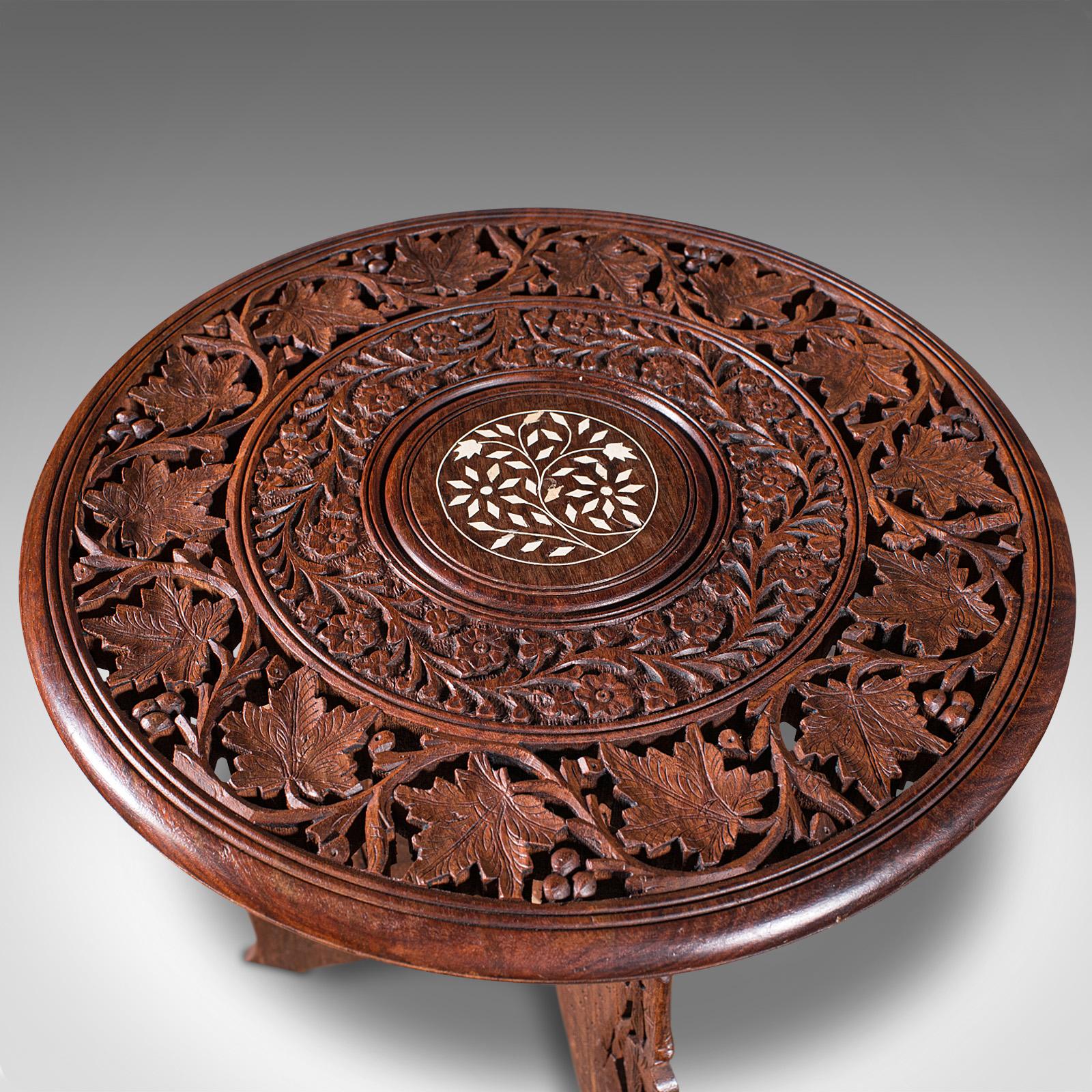 Wood Antique Circular Side Table, Anglo-Indian, Fold Away, Lamp, Wine, Moorish Taste For Sale