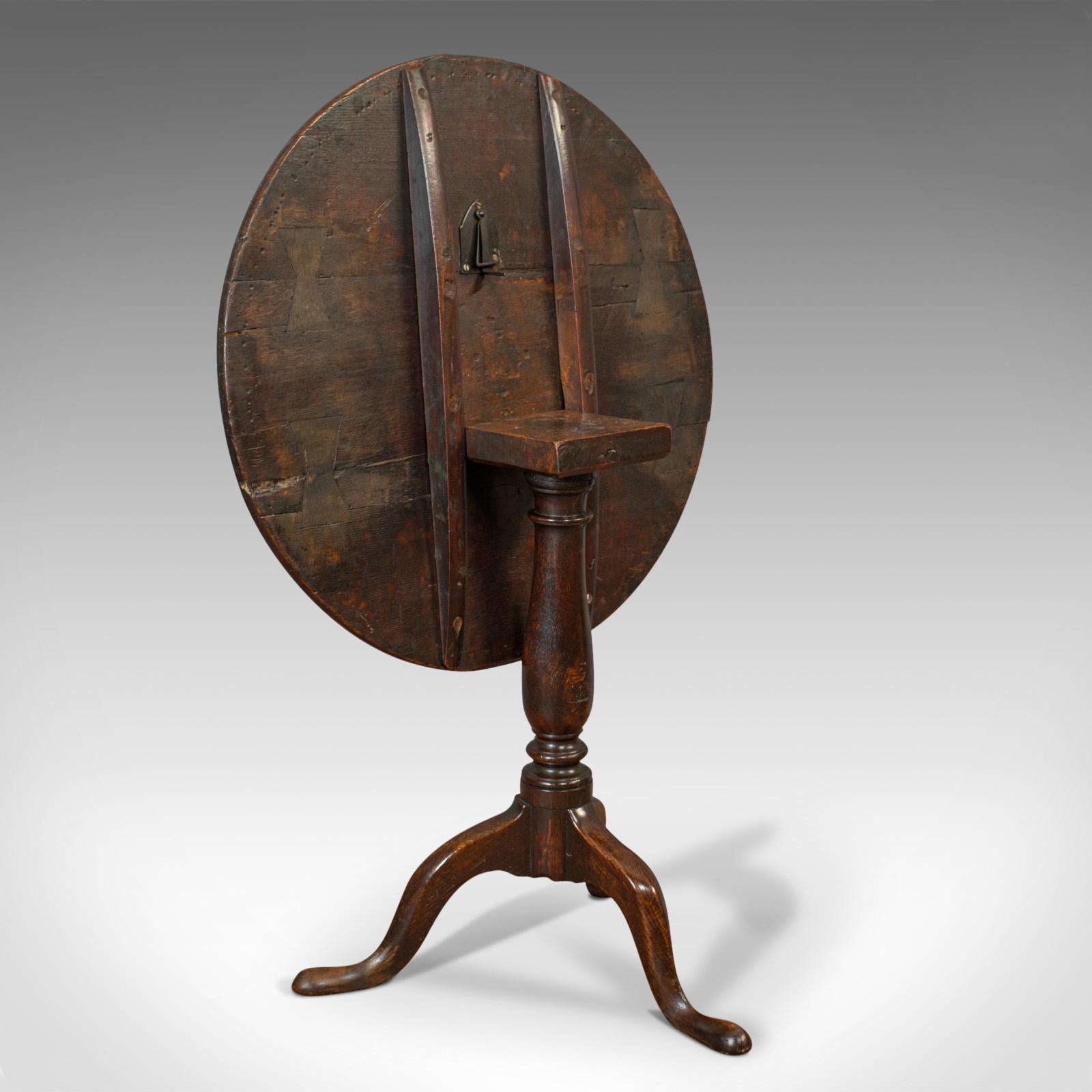 Antique Circular Table, English, Oak, Folding, Side, Occasional, Georgian, 1780 3