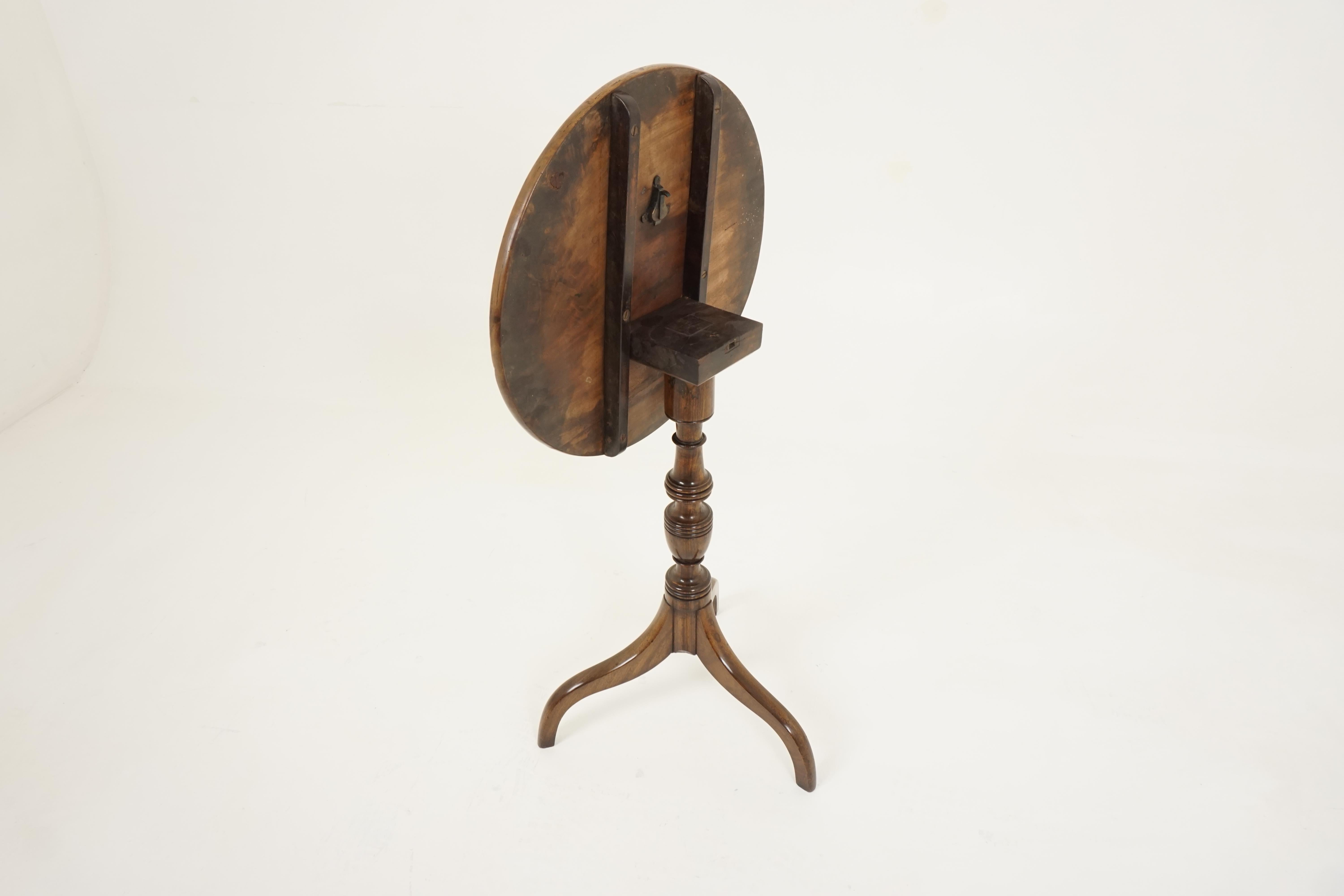 Antique Circular Walnut Table, Victorian Tilt Top Table, Scotland 1860 1