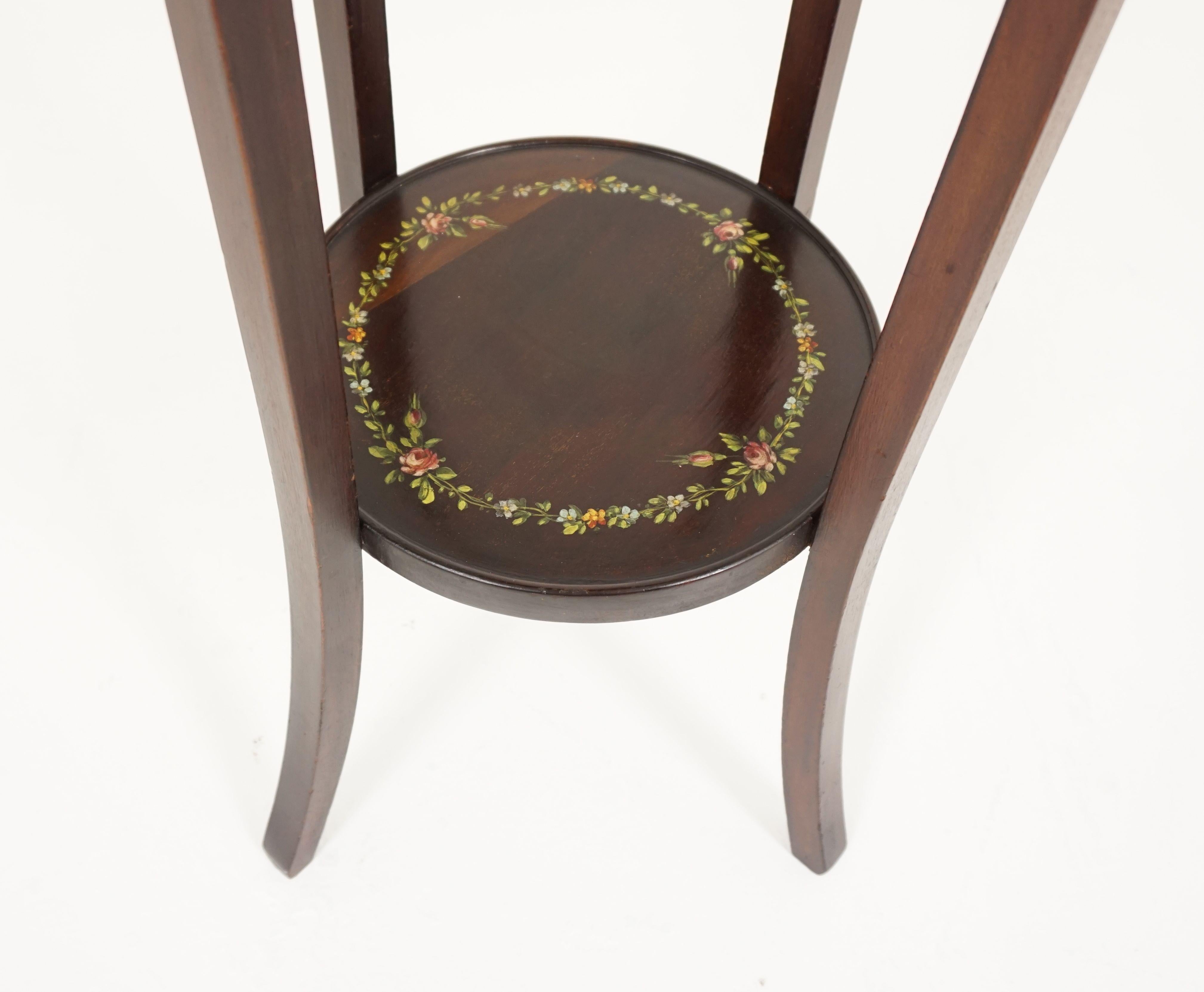 Hand-Crafted Antique Circular Walnut Two-Tier Hand Painted Plant Stand, Scotland 1920, B2046