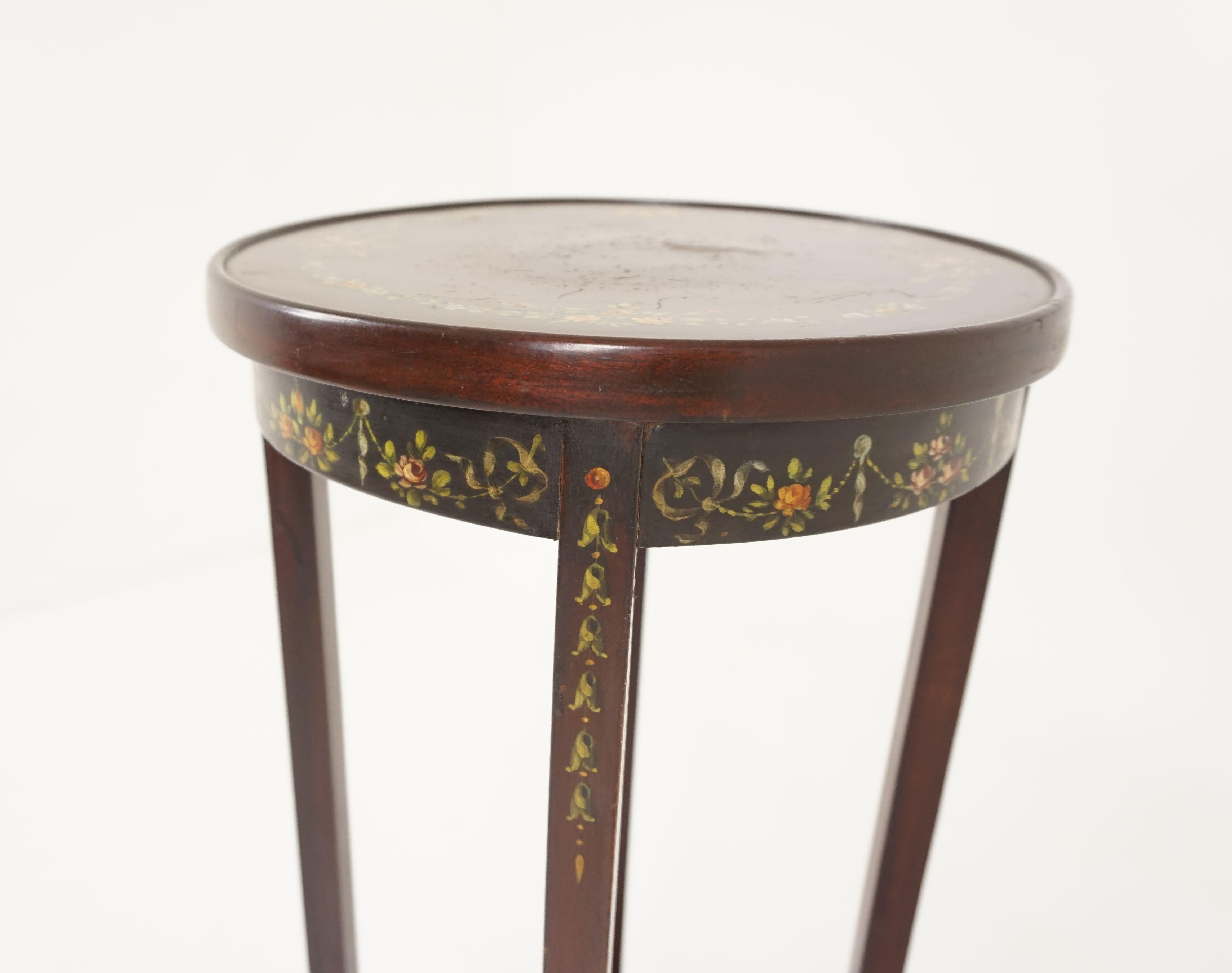 Antique Circular Walnut Two-Tier Hand Painted Plant Stand, Scotland 1920, B2046 In Good Condition In Vancouver, BC