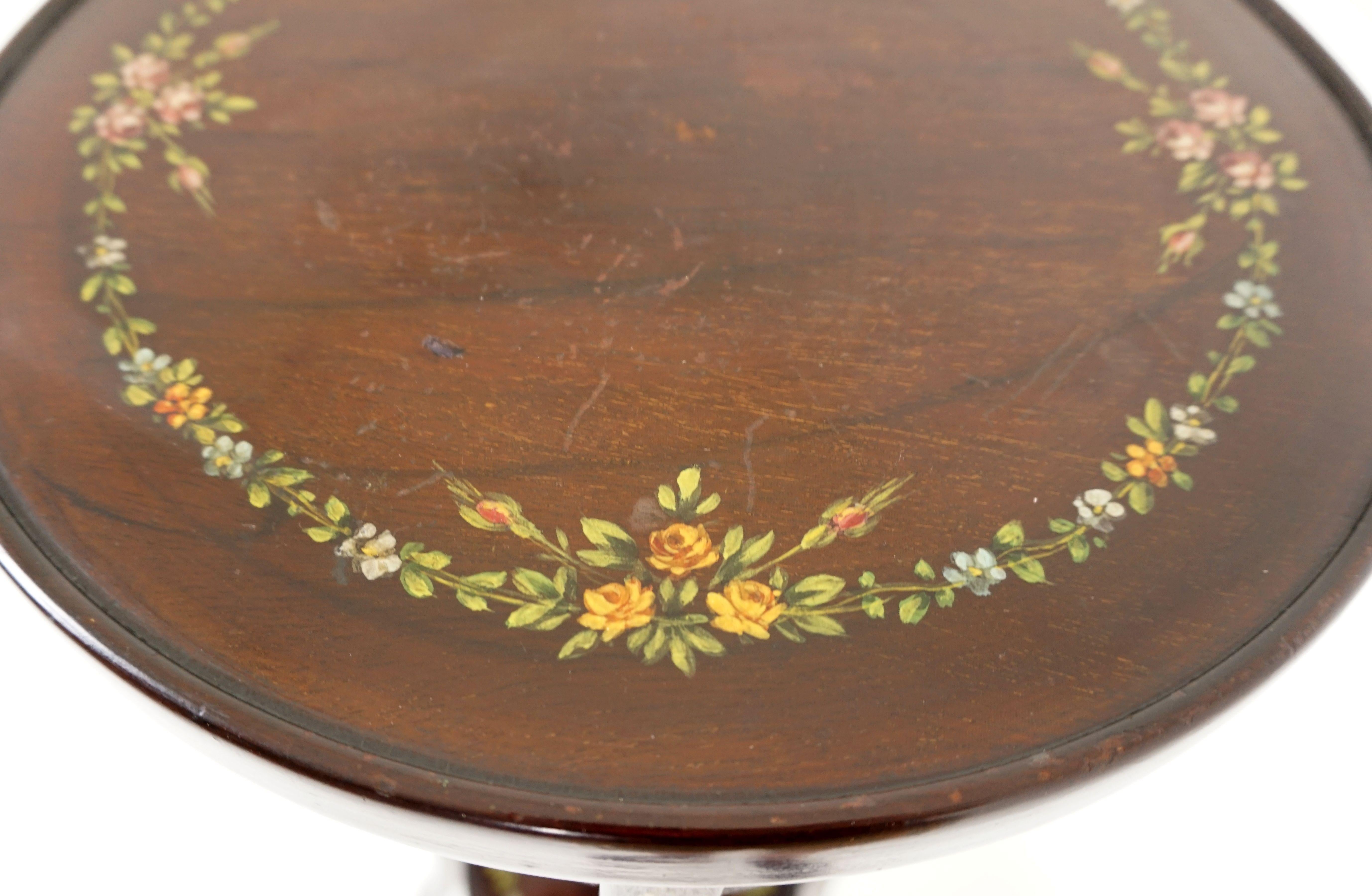 Early 20th Century Antique Circular Walnut Two-Tier Hand Painted Plant Stand, Scotland 1920, B2046