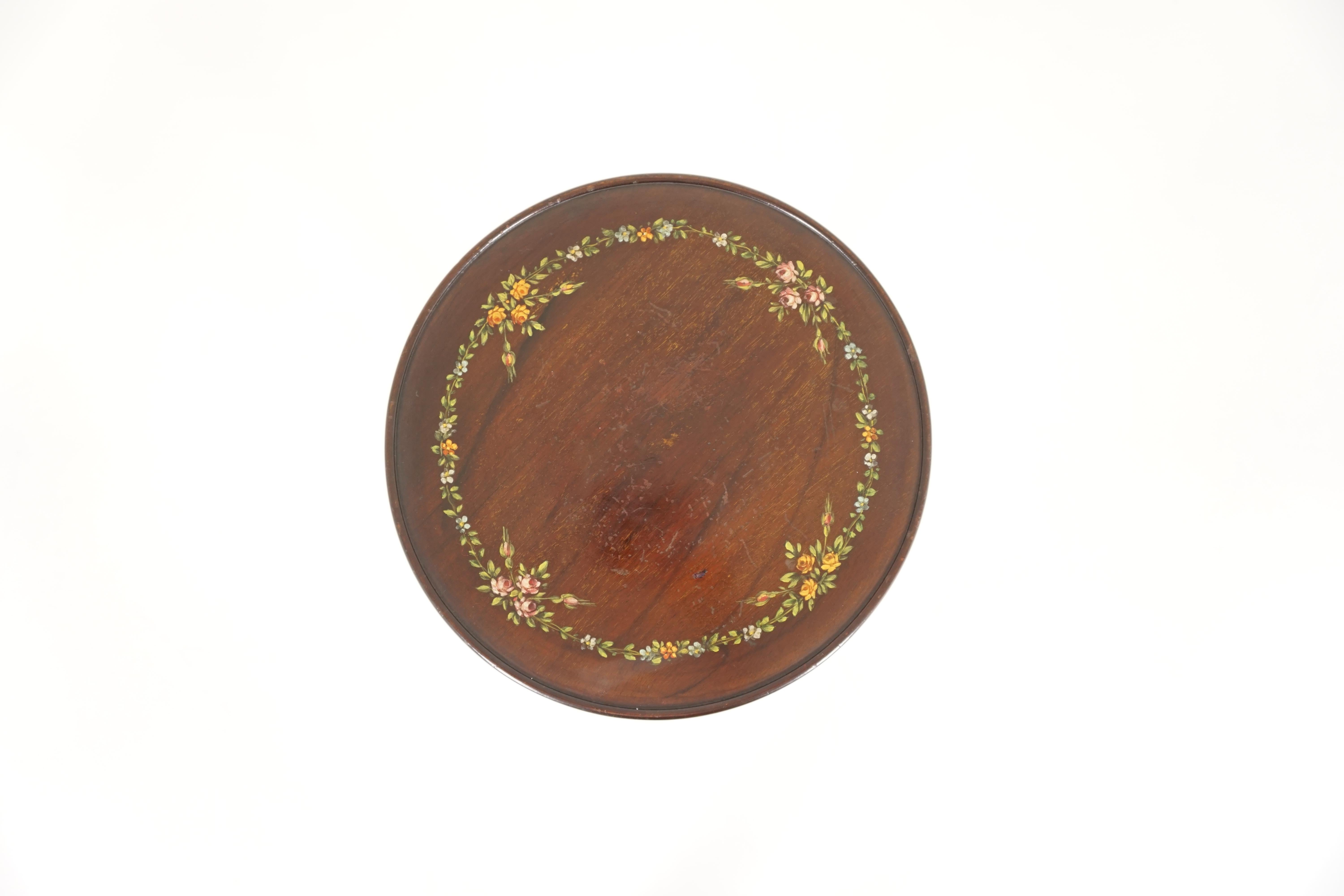 Antique Circular Walnut Two-Tier Hand Painted Plant Stand, Scotland 1920, B2046 1