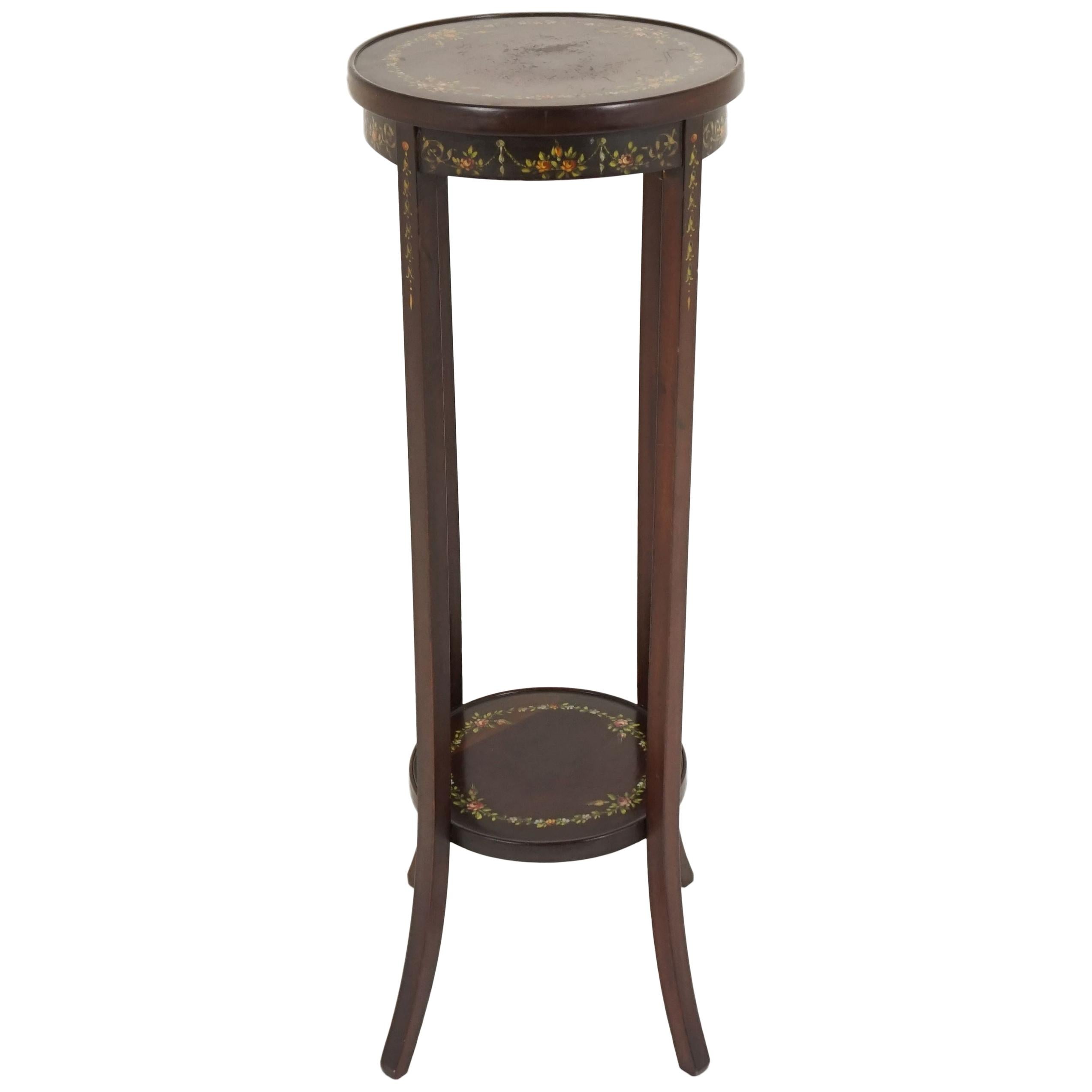 Antique Circular Walnut Two-Tier Hand Painted Plant Stand, Scotland 1920, B2046