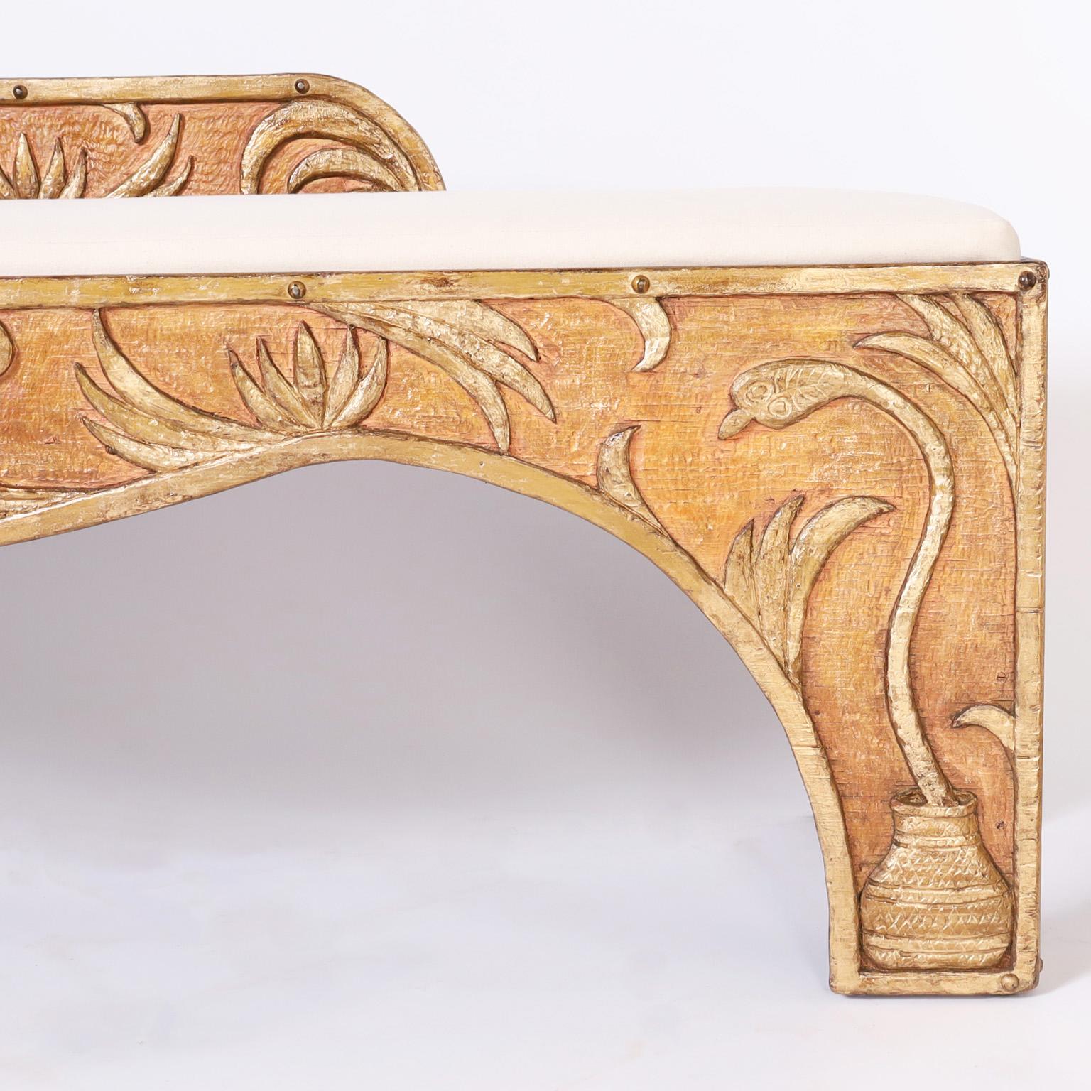 Hand-Carved Antique Circus Snake Charmers Bench or Chaise Lounge
