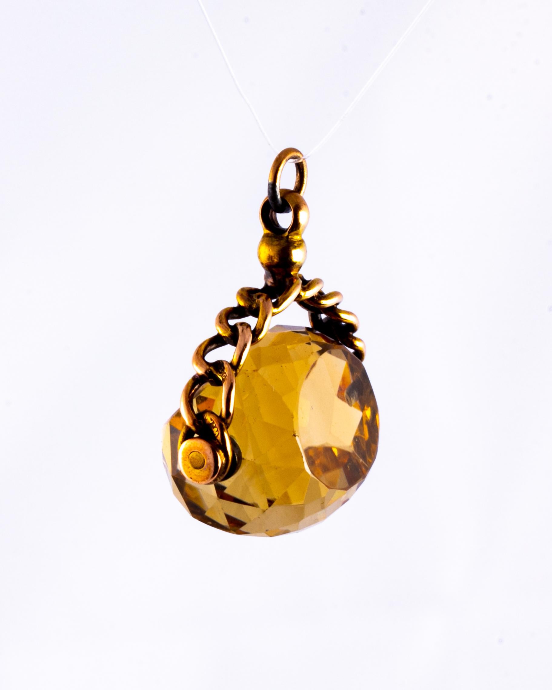 Edwardian Antique Citrine and 9 Carat Gold Swivel Fob