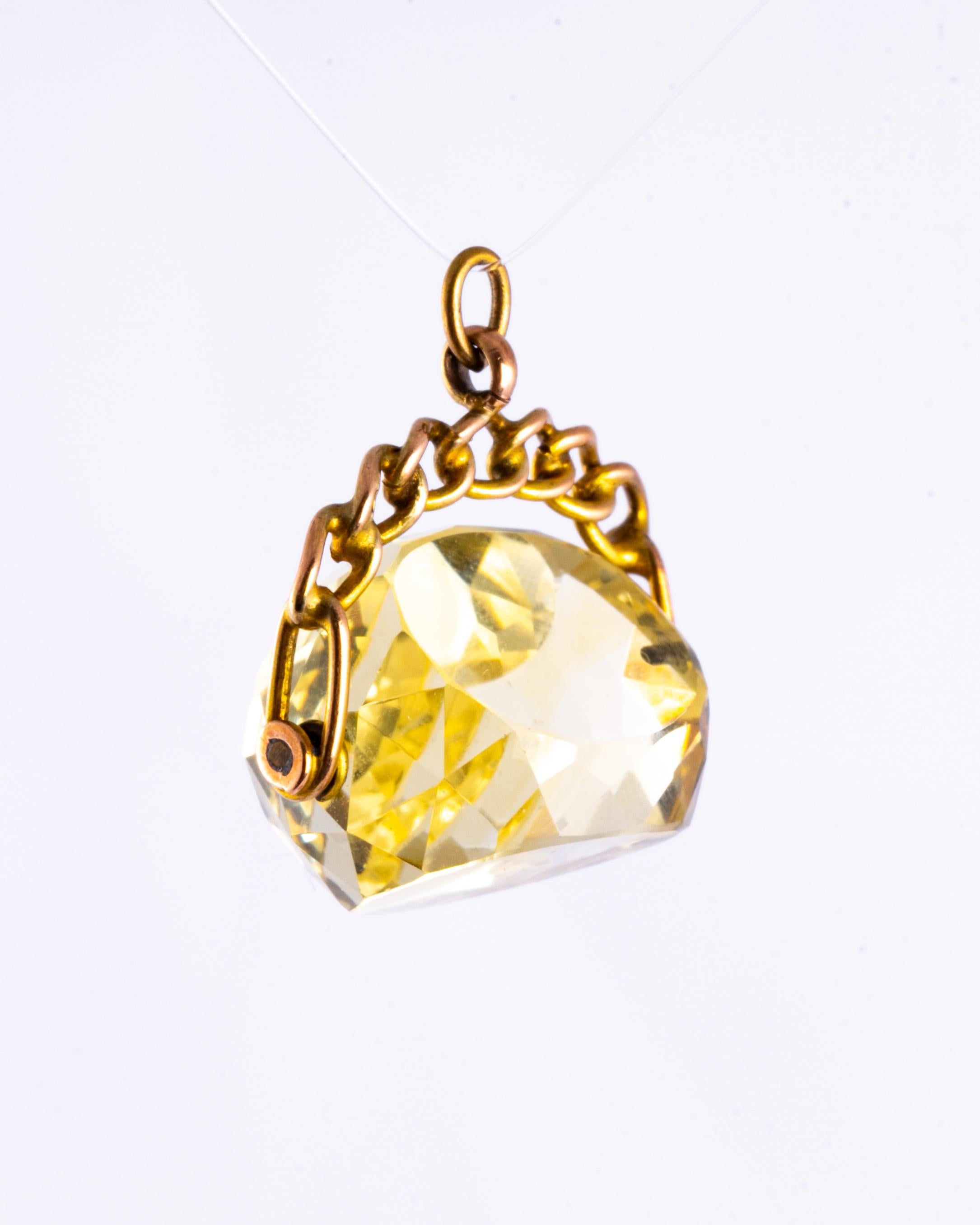 Edwardian Antique Citrine and 9 Carat Gold Swivel Fob For Sale