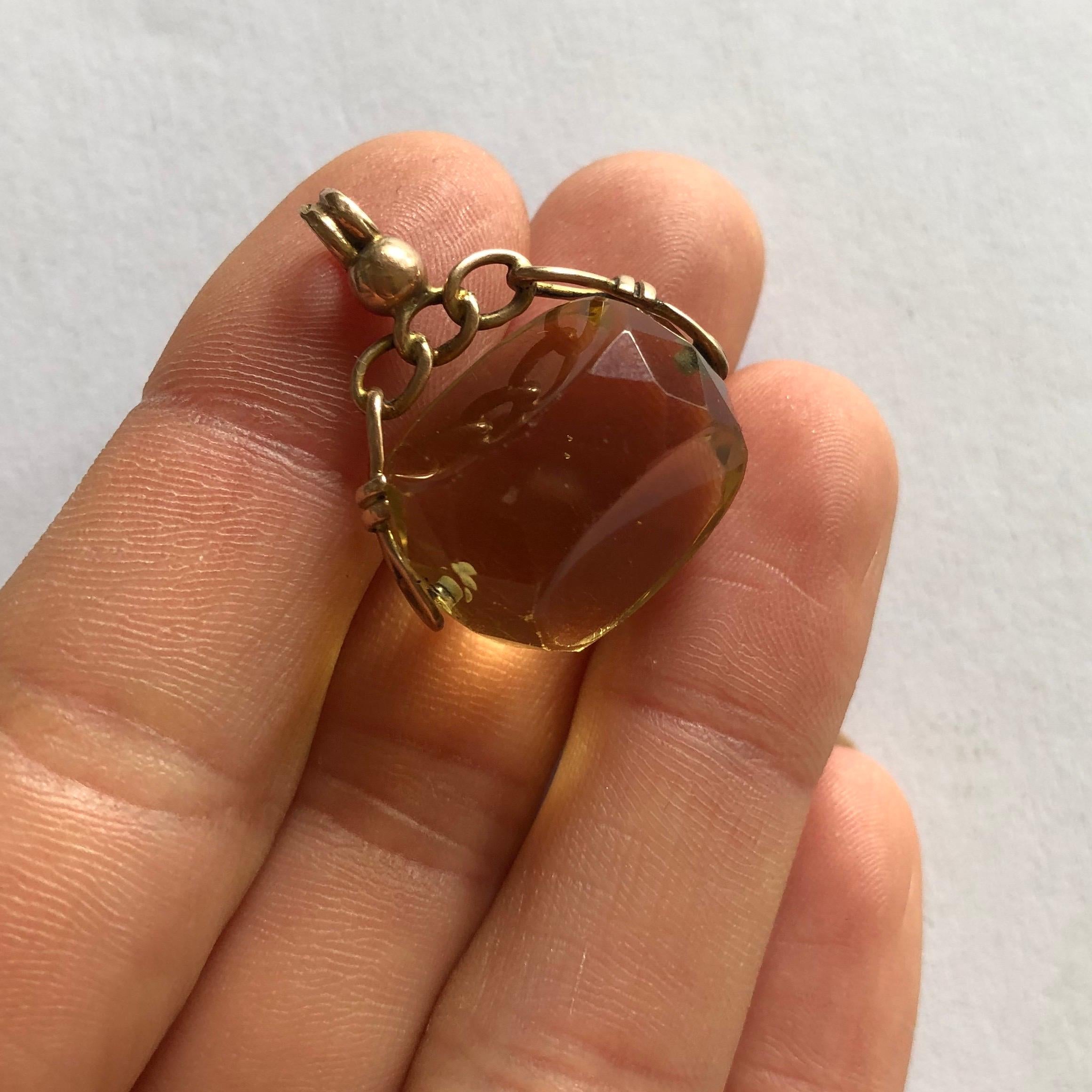 Edwardian Antique Citrine and 9 Carat Gold Swivel Fob For Sale