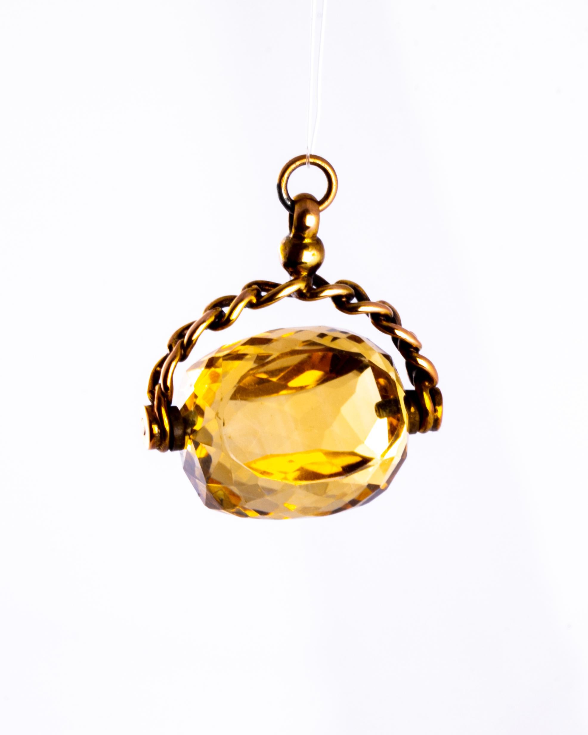 Uncut Antique Citrine and 9 Carat Gold Swivel Fob