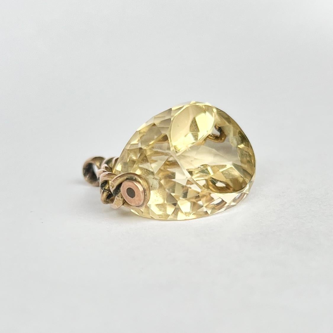 Uncut Antique Citrine and 9 Carat Gold Swivel Fob For Sale