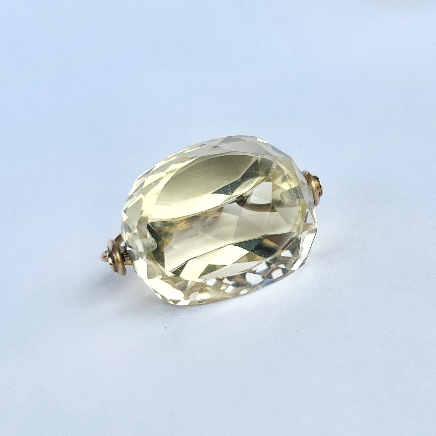 Uncut Antique Citrine and 9 Carat Gold Swivel Fob For Sale
