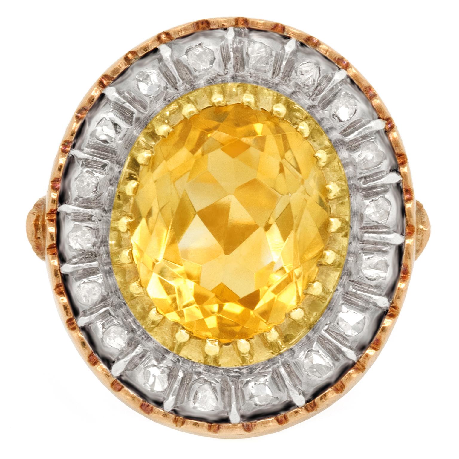 Antiker Ring mit Citrin und Diamant im Angebot 2