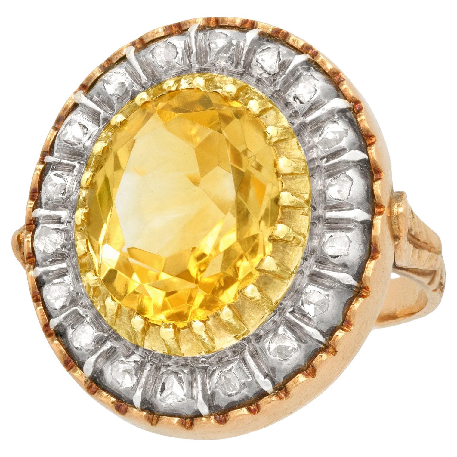 Antiker Ring mit Citrin und Diamant im Angebot