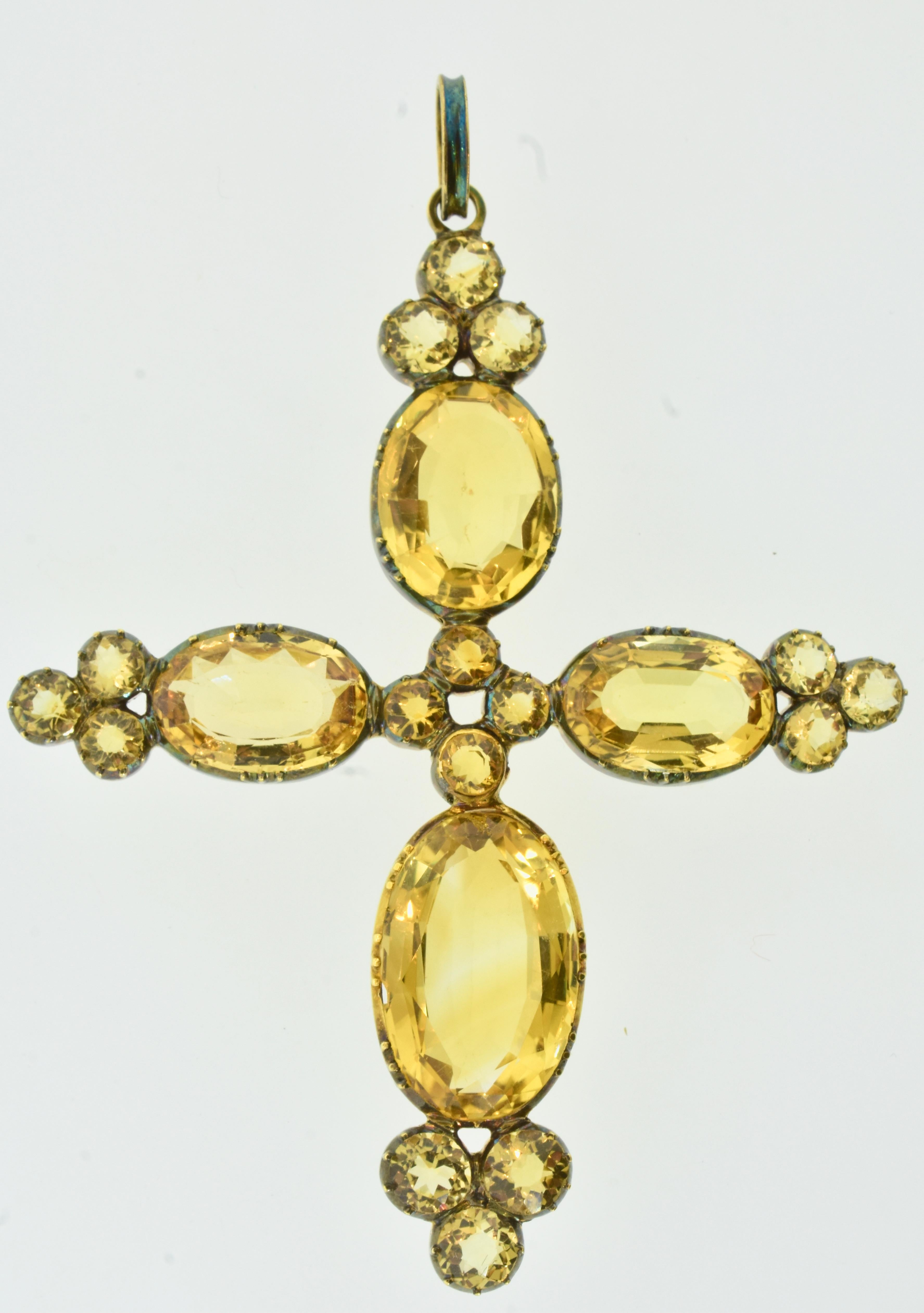 Early Victorian Antique Citrine and Gold Cross, c. 1840