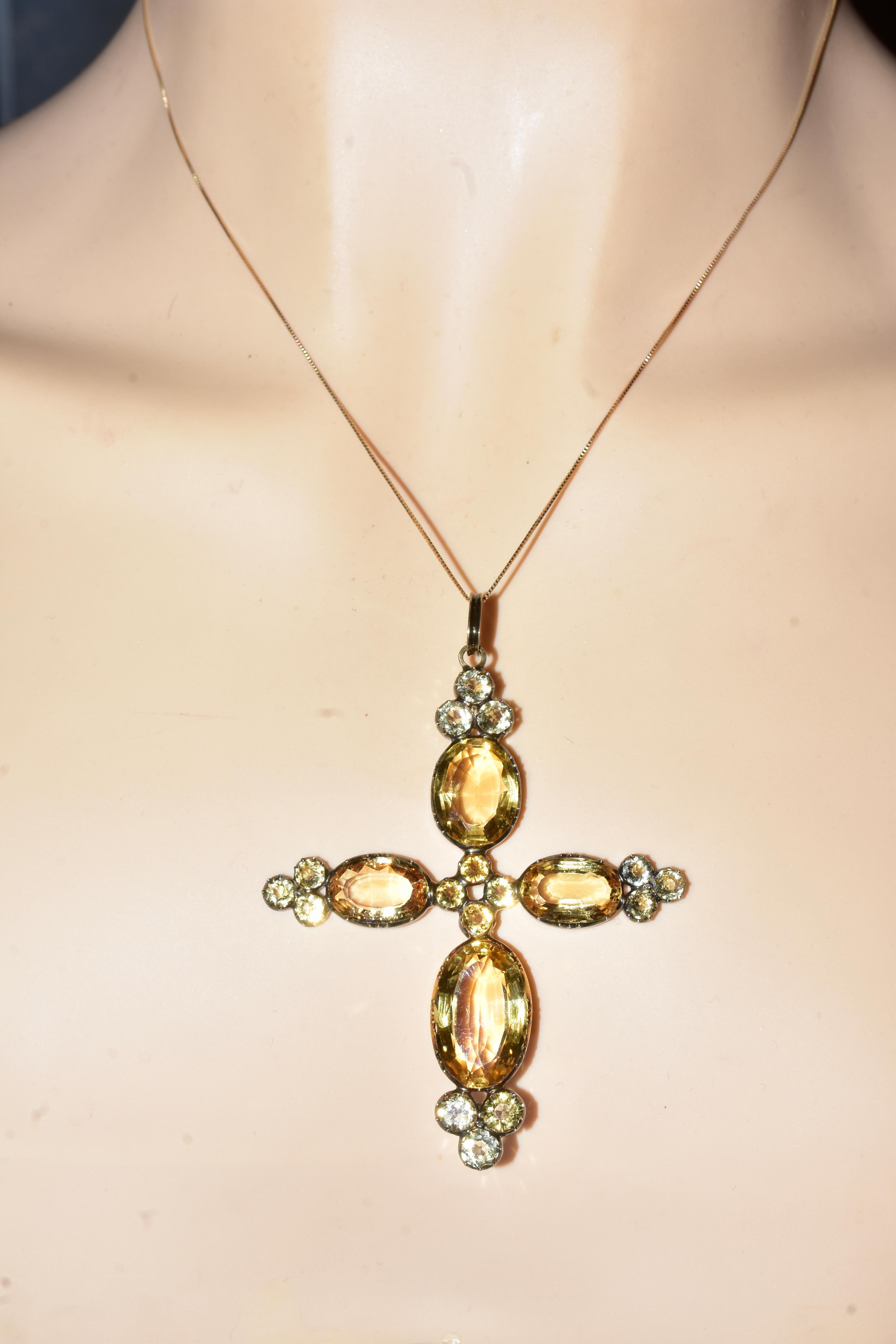 Women's or Men's Antique Citrine and Gold Cross, c. 1840