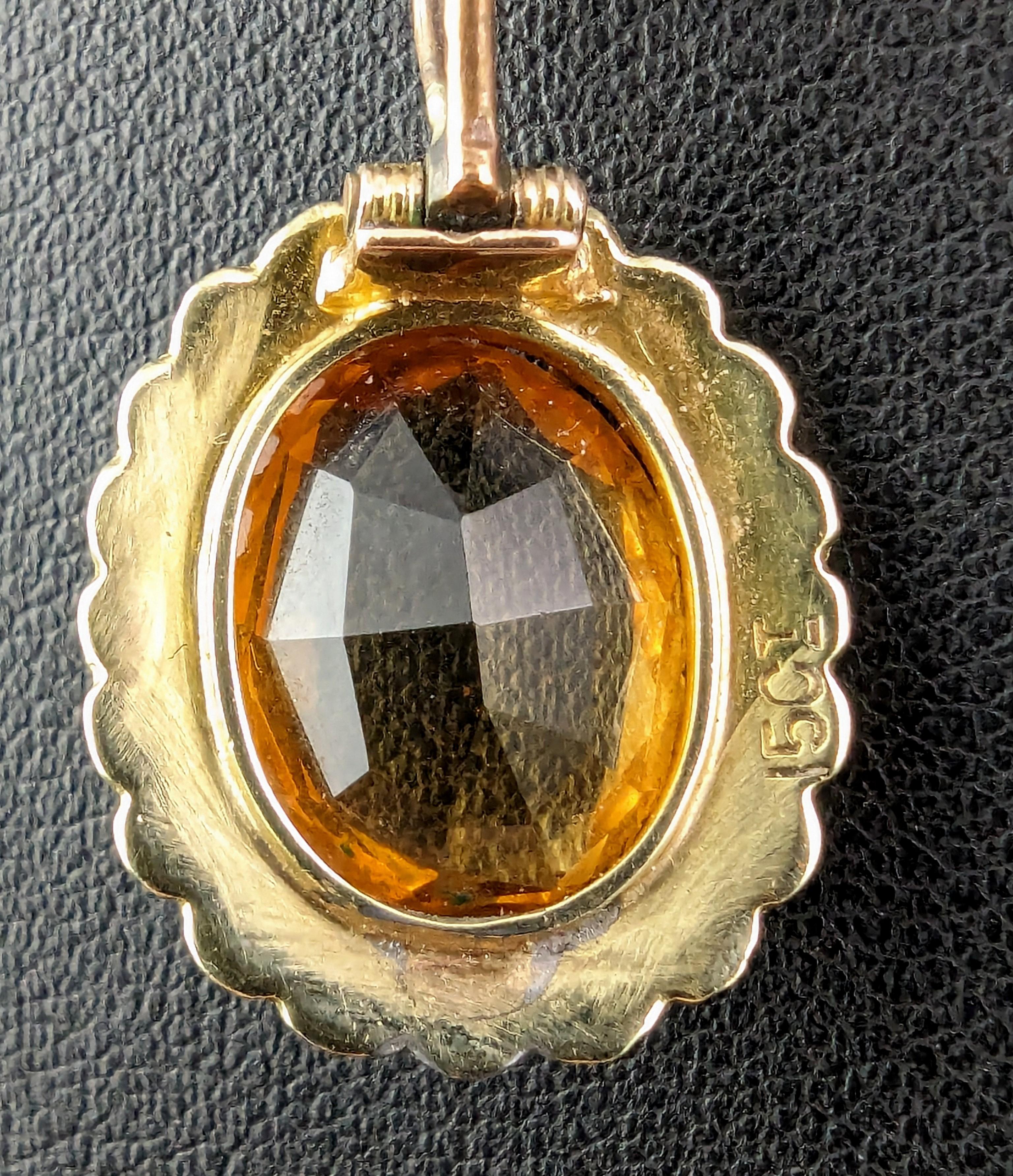 Antique Citrine and pearl halo pendant, 15k yellow gold  4