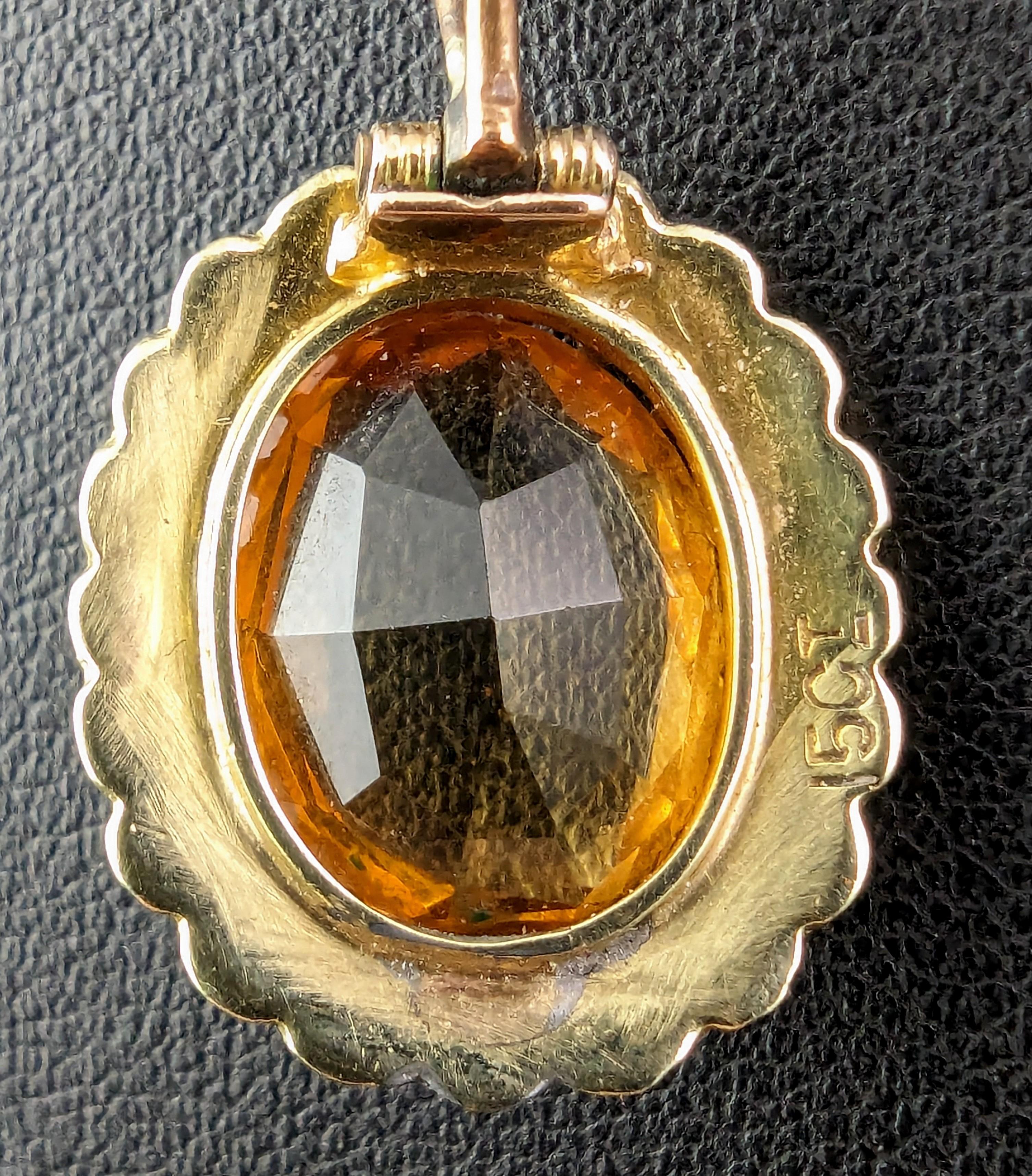 Antique Citrine and pearl halo pendant, 15k yellow gold  In Good Condition In NEWARK, GB