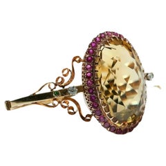 Antique Citrine And Ruby French Gold Cuff Bracelet