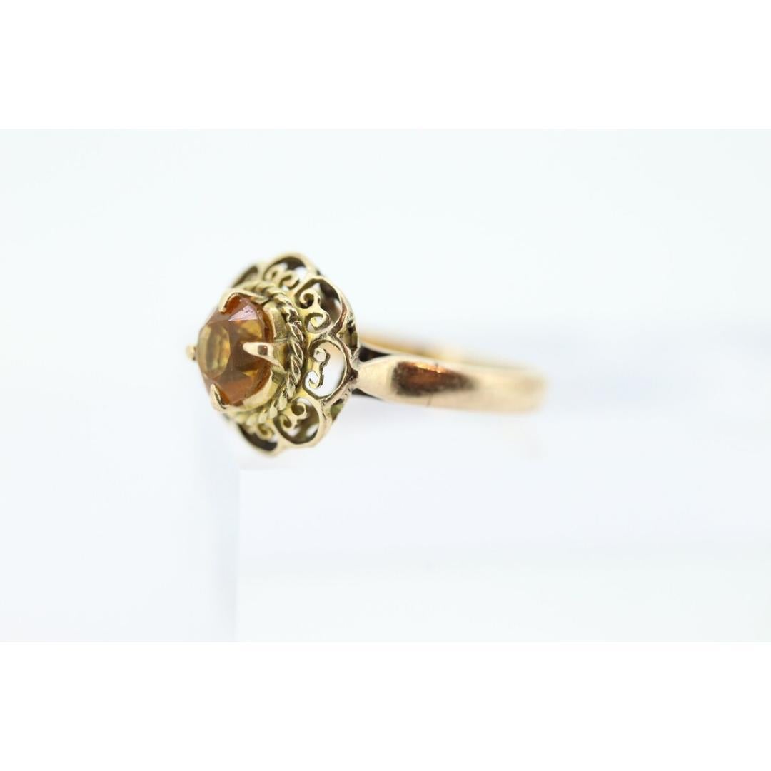 Bague fleur ancienne en citrine. Bague filigrane fleur en or jaune 10 carats faite à la main en vente 6