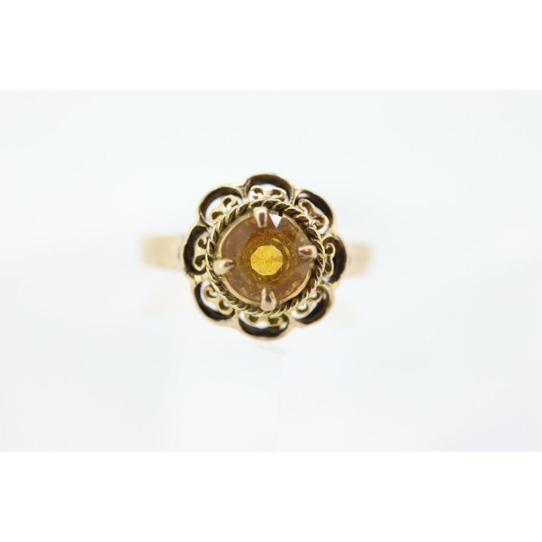 Bague fleur ancienne en citrine. Bague filigrane fleur en or jaune 10 carats faite à la main en vente 7