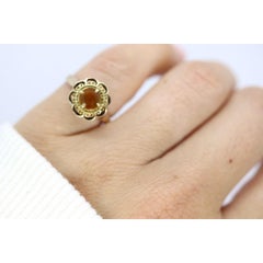 Antique Citrine Flower ring. Hand made 10k yellow gold flower Filigree ring