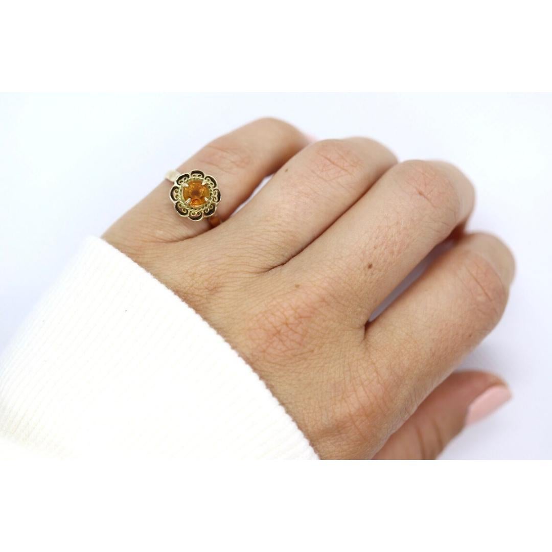 Bague fleur ancienne en citrine. Bague filigrane fleur en or jaune 10 carats faite à la main Bon état - En vente à Port Charlotte, FL