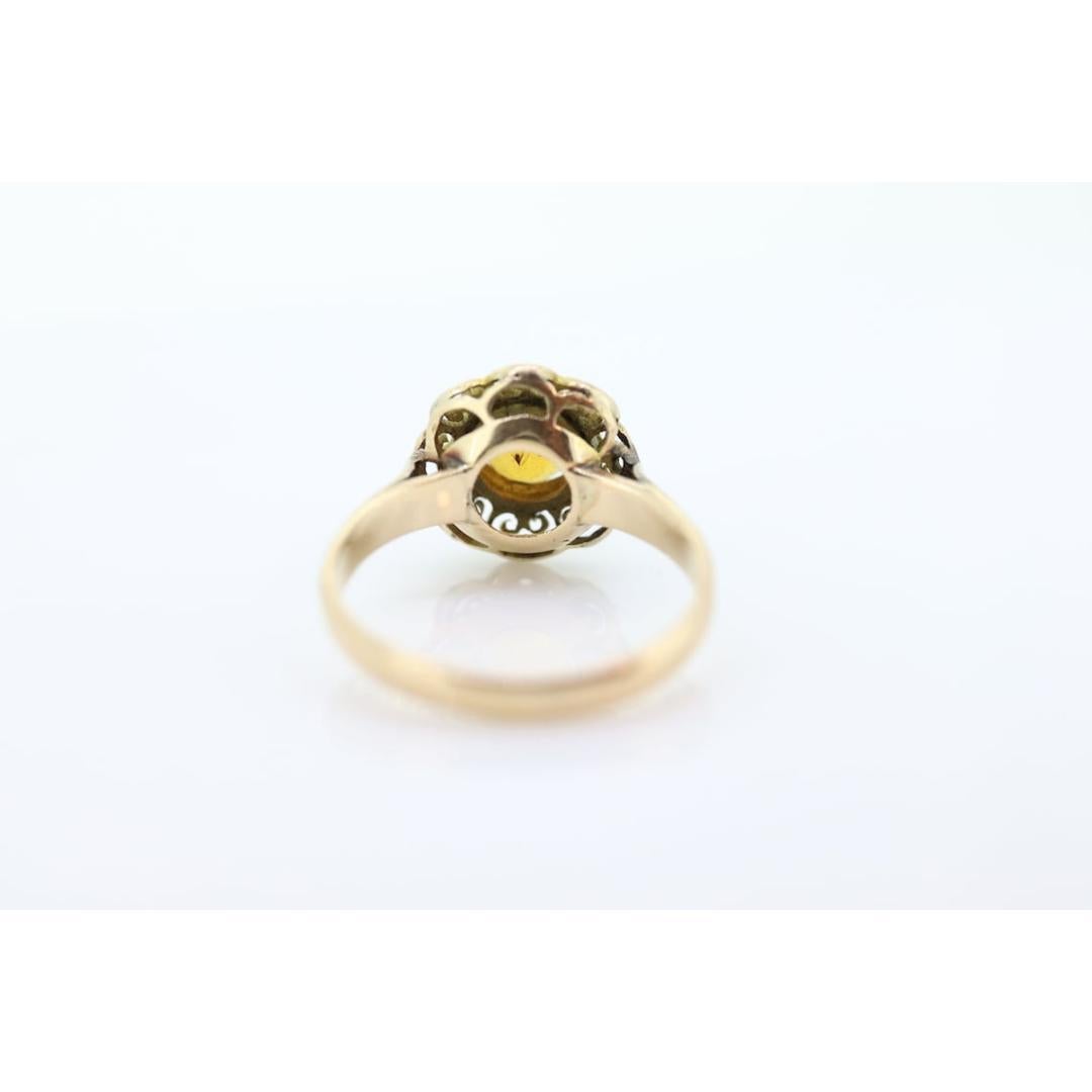 Bague fleur ancienne en citrine. Bague filigrane fleur en or jaune 10 carats faite à la main en vente 2