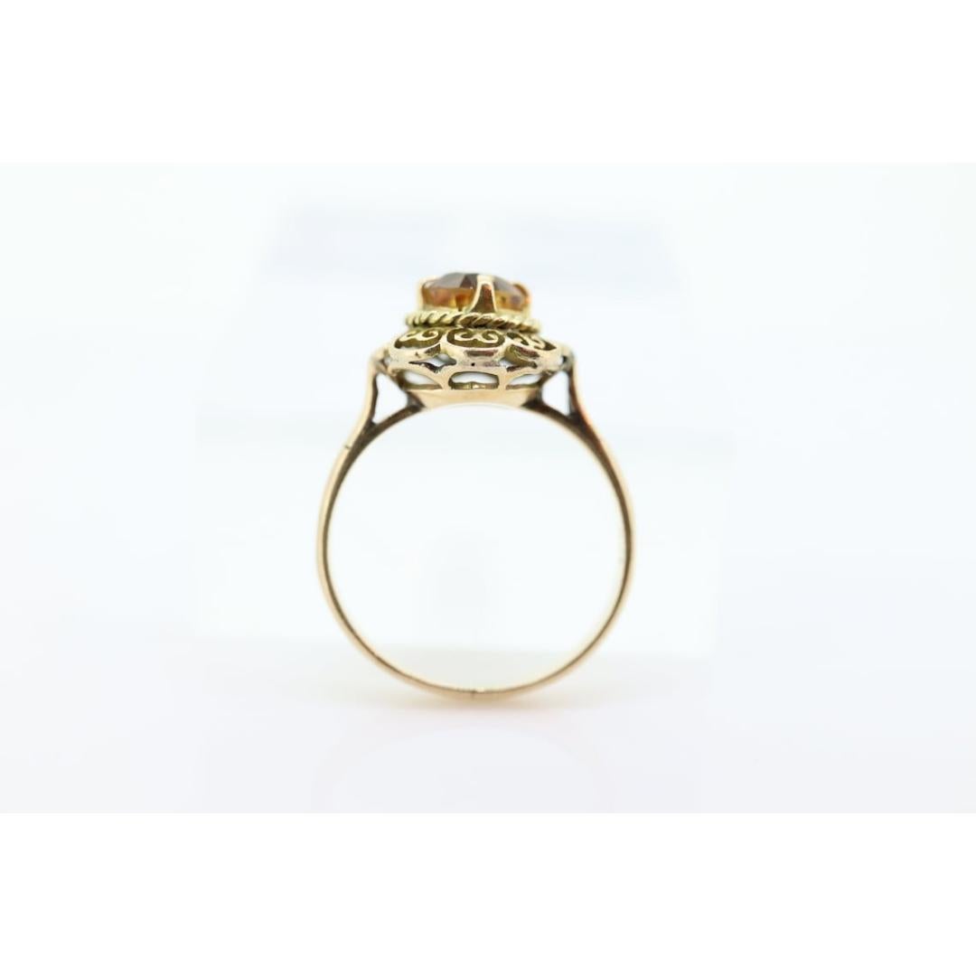 Bague fleur ancienne en citrine. Bague filigrane fleur en or jaune 10 carats faite à la main en vente 3
