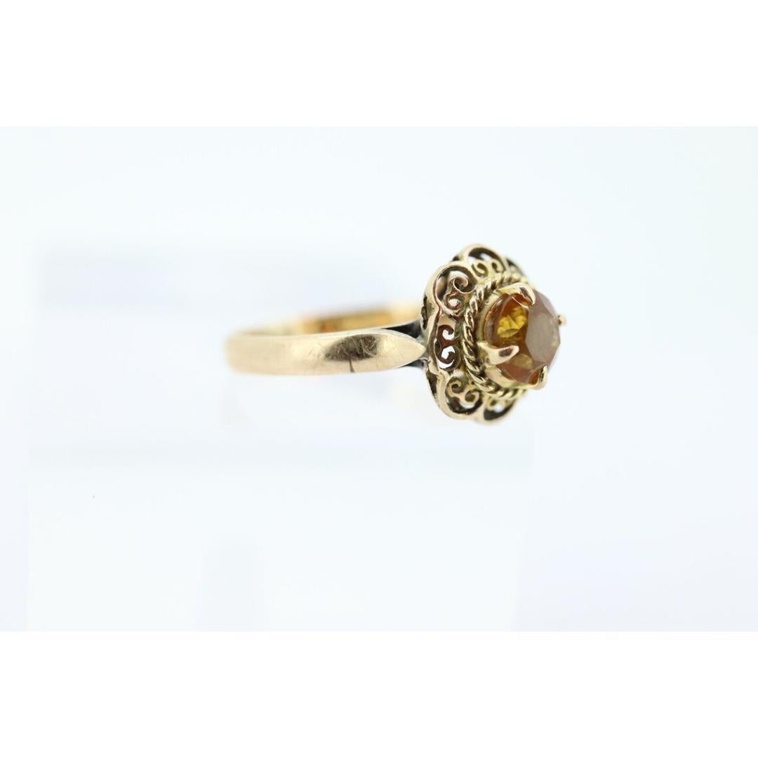 Bague fleur ancienne en citrine. Bague filigrane fleur en or jaune 10 carats faite à la main en vente 5