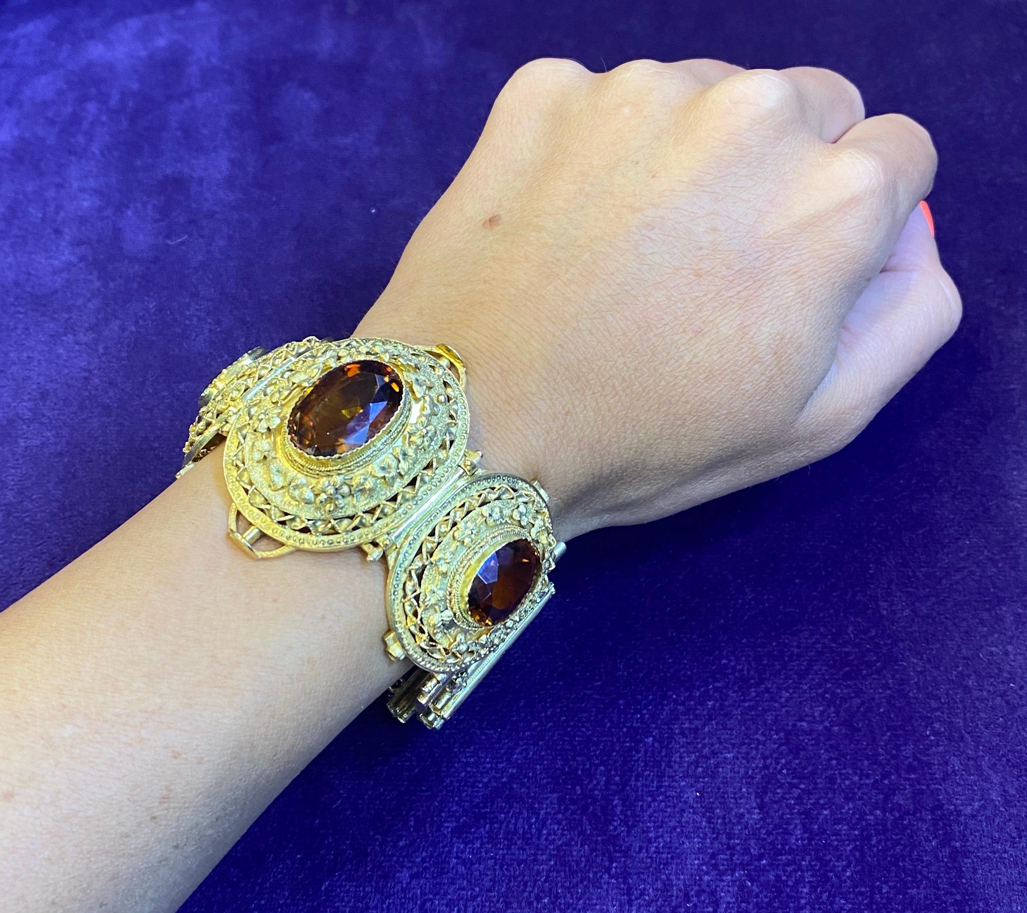 Taille ovale Bracelet d'antiquités en or et citrine en vente