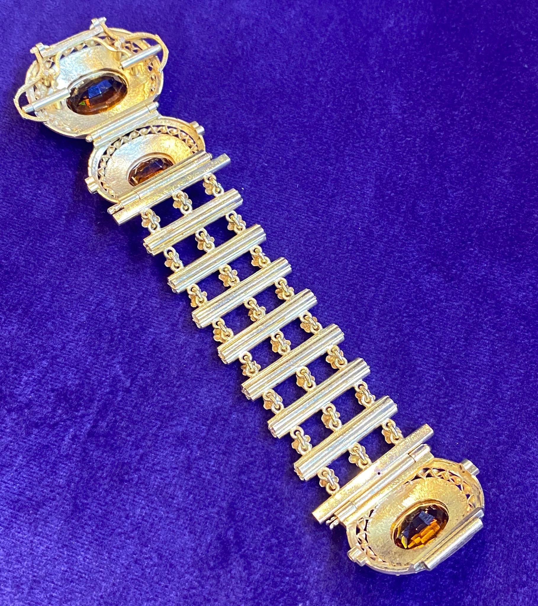 Oval Cut Antique Citrine Gold Bracelet For Sale