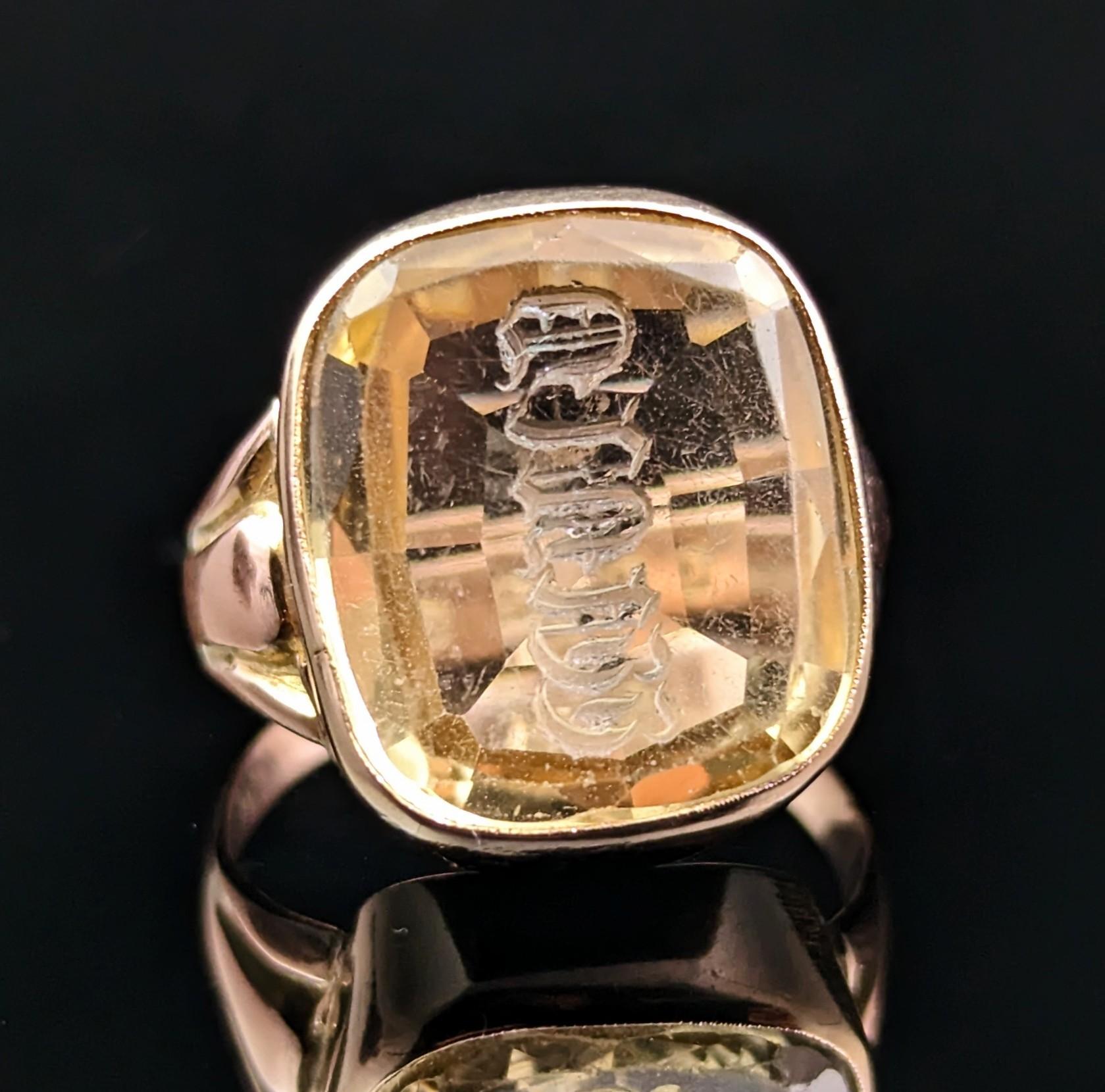 What's not to love about this handsome antique citrine intaglio seal ring!

It's bold statement size and dreamy yellow citrine hue contrast wonderfully together along with the rich warm antique 9kt gold, making this a real favourite of ours and I'm