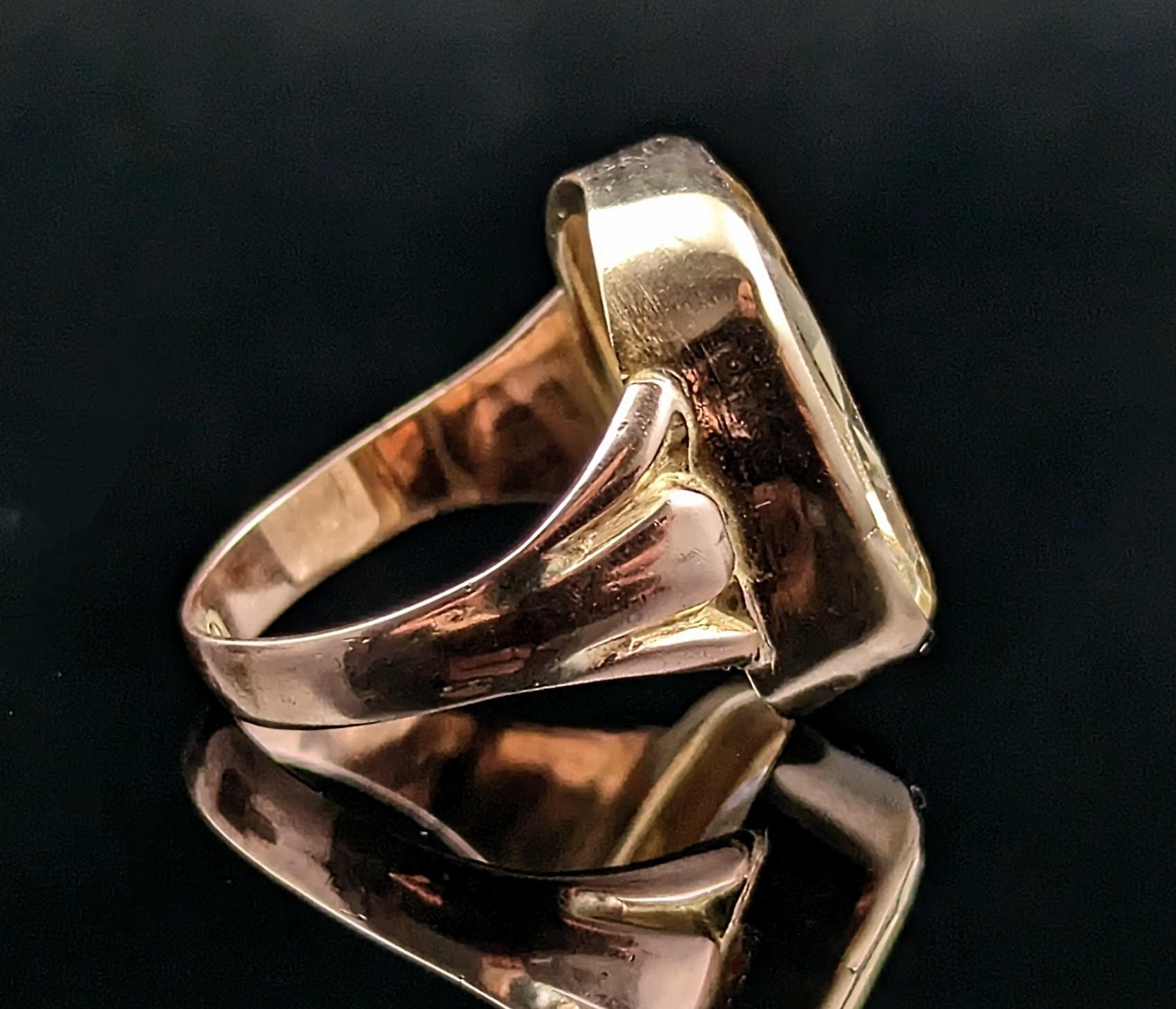 Victorian Antique Citrine Intaglio Seal Ring, Monogrammed, Signet, 9k Gold